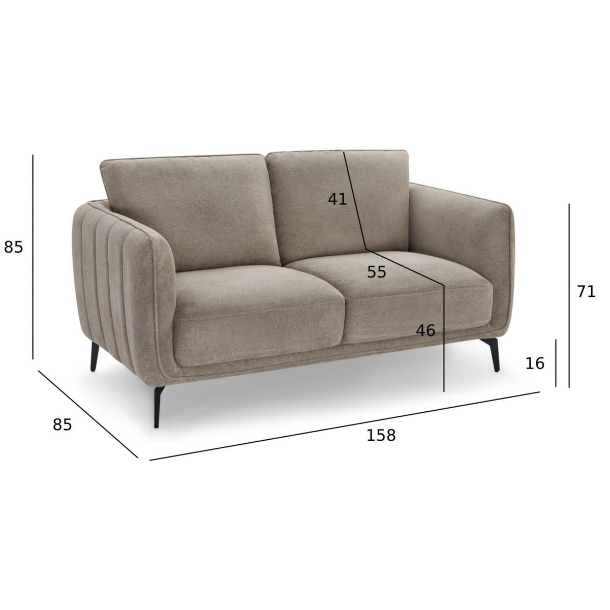 ZWEISITZER-SOFA Webstoff Beige - Beige/Schwarz, Textil/Metall (158/85/85cm) - Furnhouse