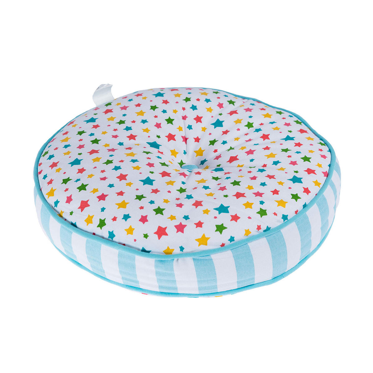 BODENKISSEN rund, bunte Sterne & blaue Streifen, Ø 43/7 cm - Multicolor, Textil (43/43/7cm) - Homescapes