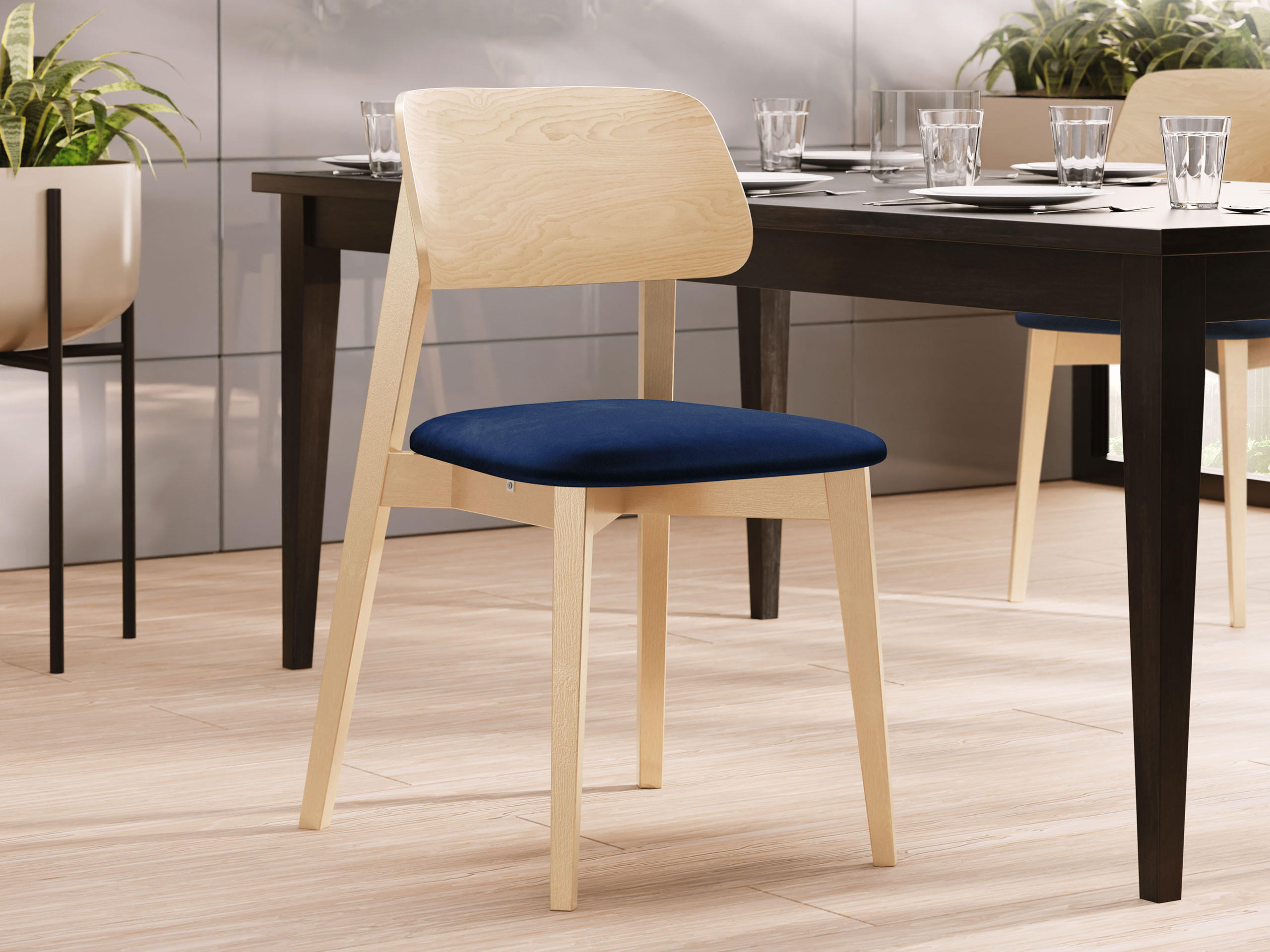WOHNZIMMER STUHL KT63, Holzfarbe: Buche - Blau/Buchefarben, Holz/Textil (47/80/49cm) - MIRJAN24
