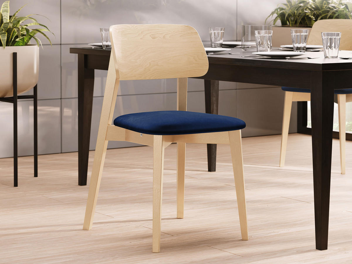 WOHNZIMMER STUHL KT63, Holzfarbe: Buche - Blau/Buchefarben, Holz/Textil (47/80/49cm) - MIRJAN24