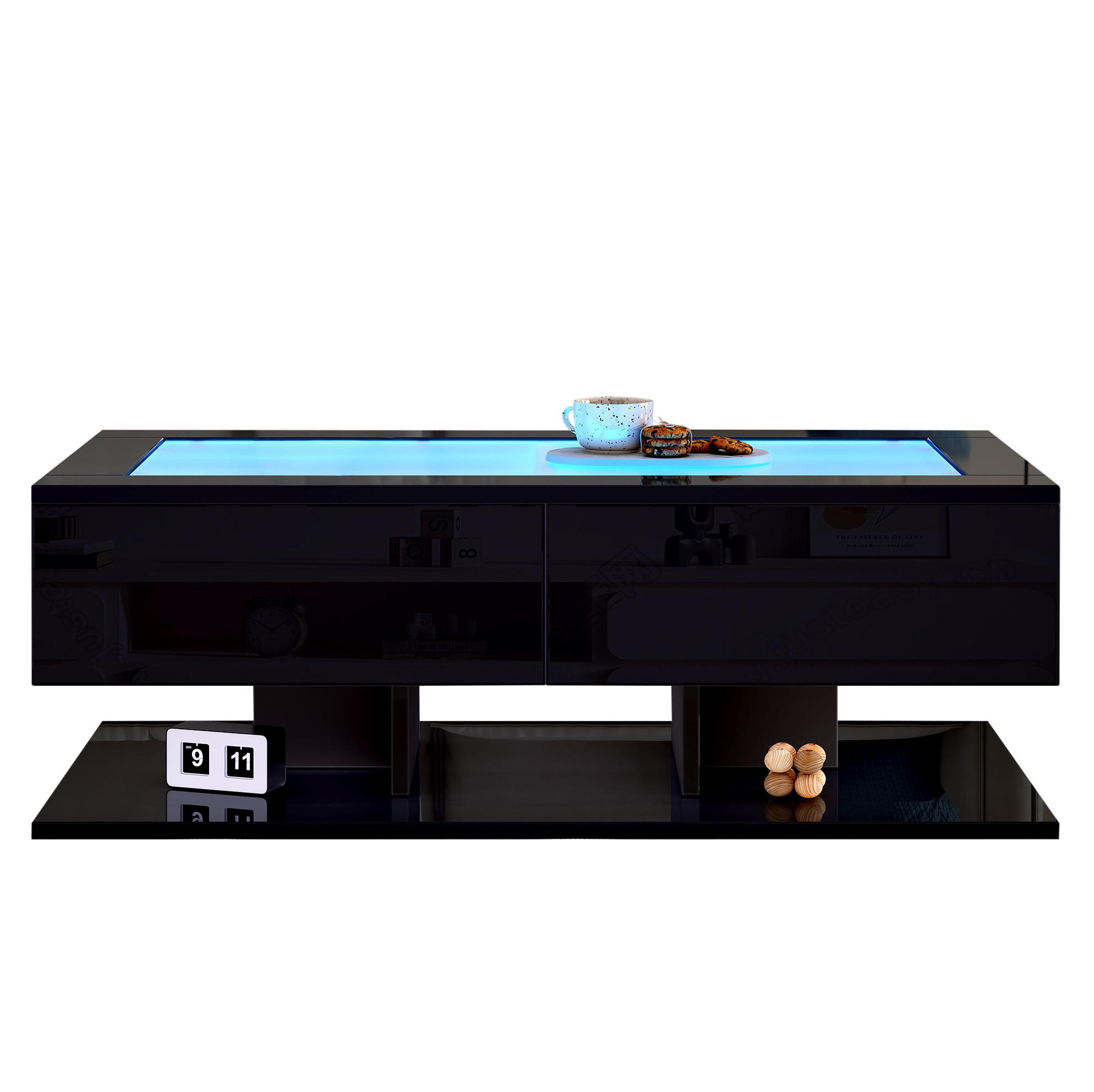COUCHTISCH 100/50/35 cm schwarz aus Spanplatte und Glas mit LED-Licht - Schwarz, Holzwerkstoff (100/50/35cm) - OKMYHOME