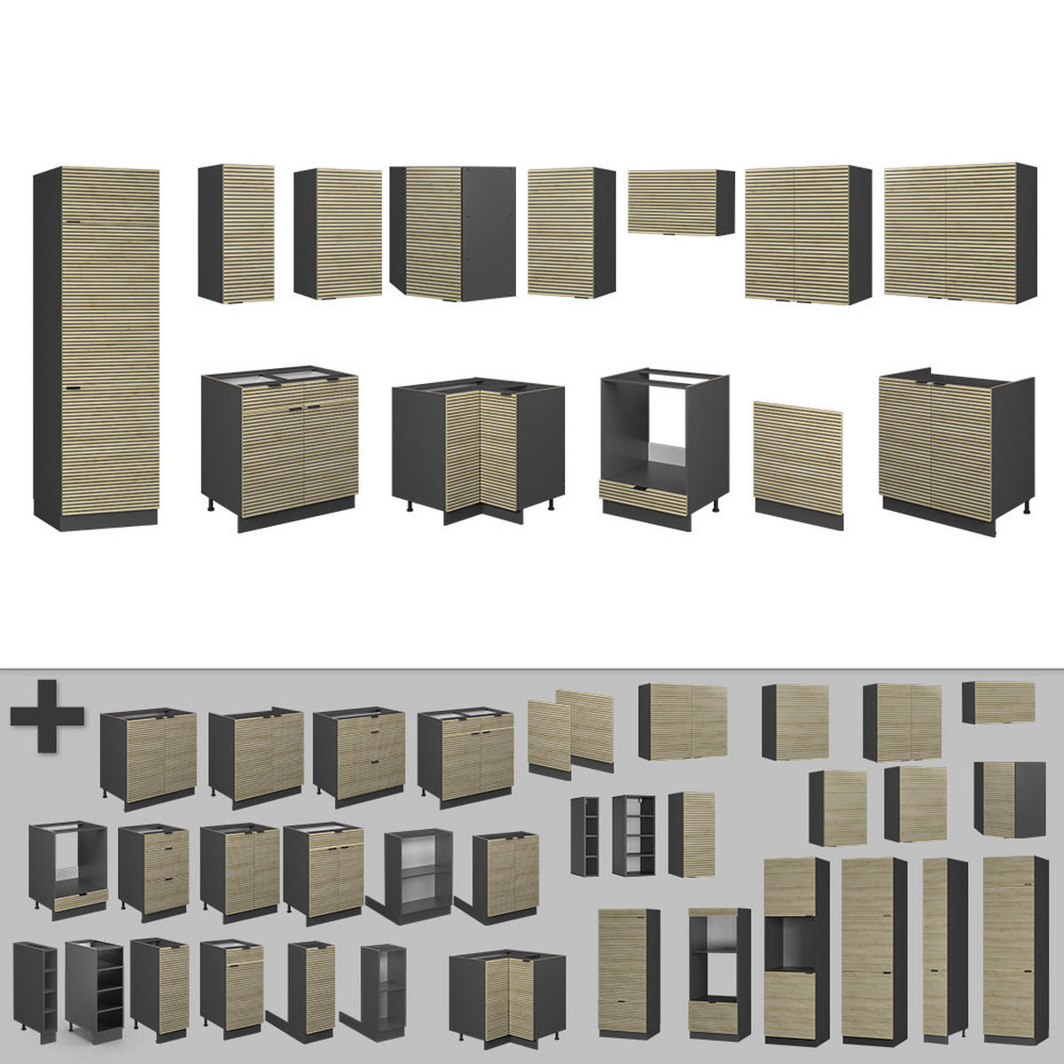 ROHOVÁ KUCHYŇ Fame-Line Dubový panel/antracit - antracitová/barva dubu, kompozitní dřevo (287/81.6/46cm) - Vicco