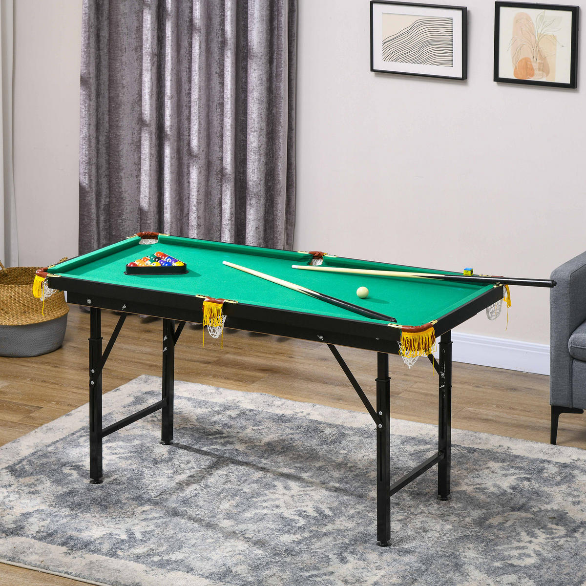 BILLARDTISCH DE-10760 klappbar & höhenverstellbar Grün - Grün, Holzwerkstoff (63/140cm) - ComfortXL