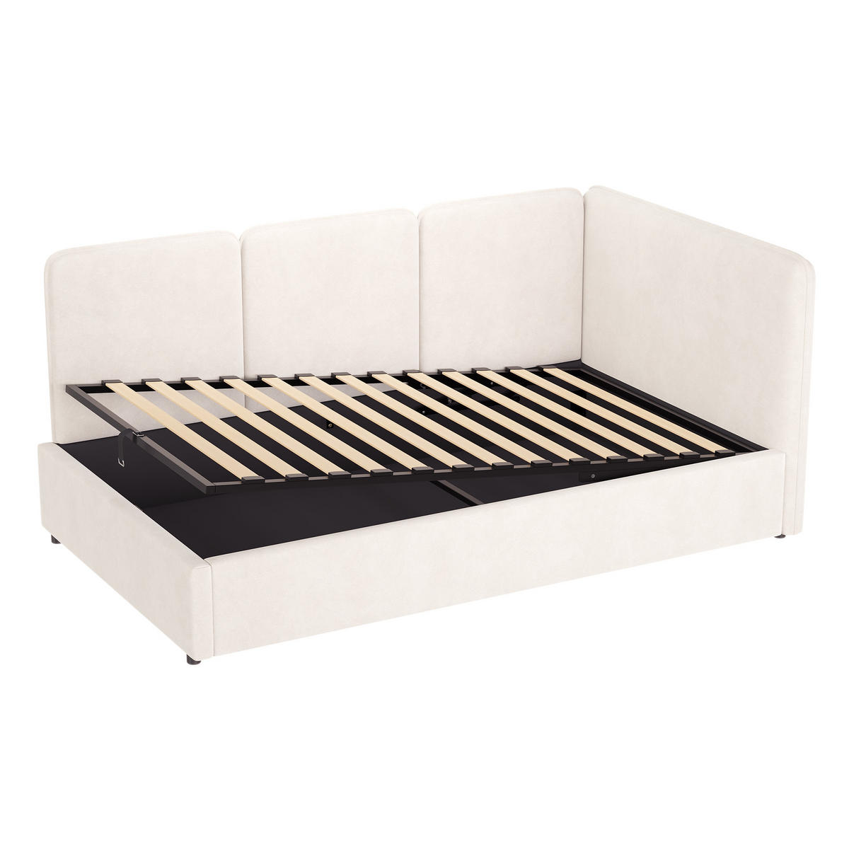 POLSTERBETT 90x200 Hydraulik Samt Beige - Beige, Textil (90/200cm) - FLIEKS