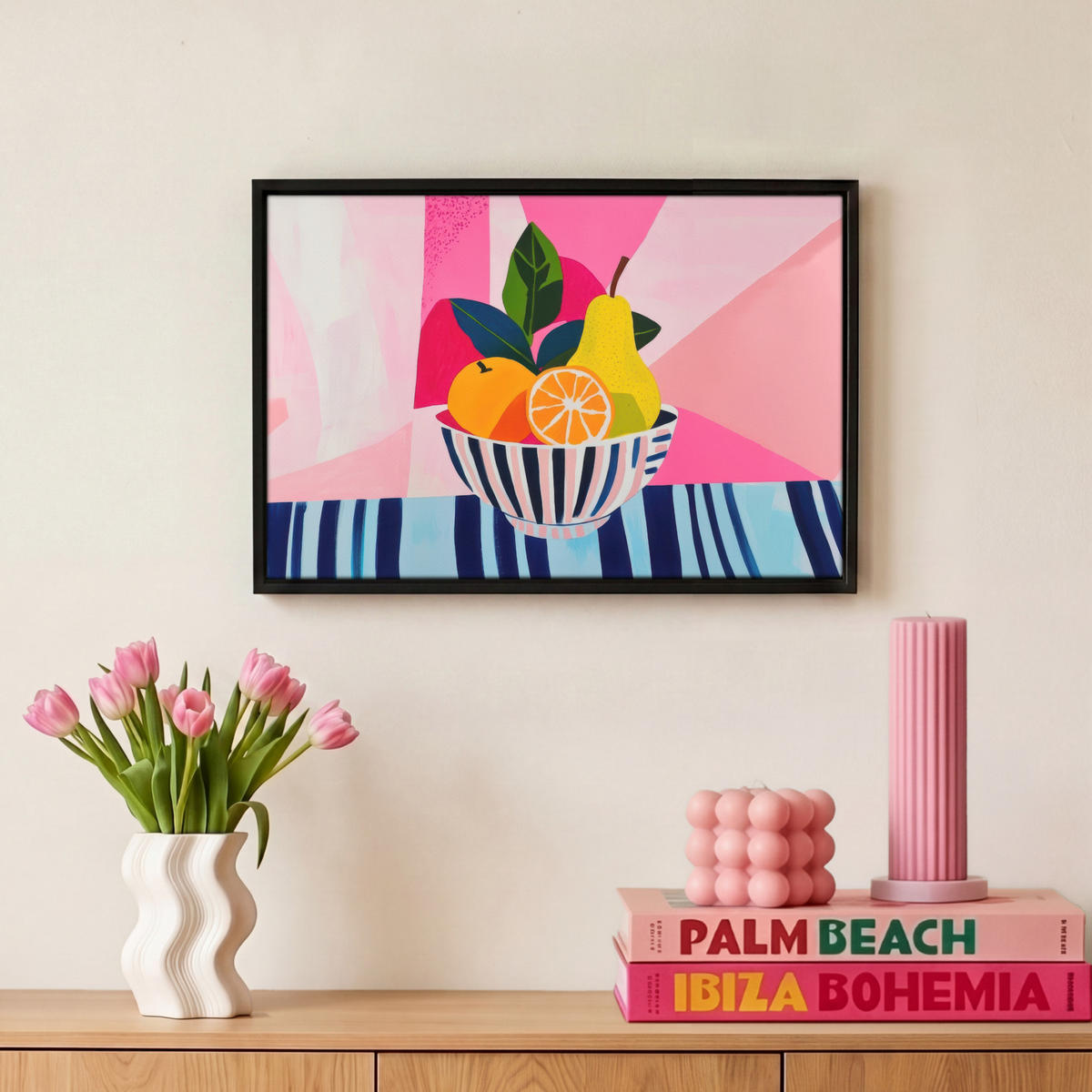 LEINWAND Bilder mit Rahmen - Obst - Abstrakter Hintergrund - Rosa - 30x20 - Pink, Textil (30/20cm) - MuchoWow