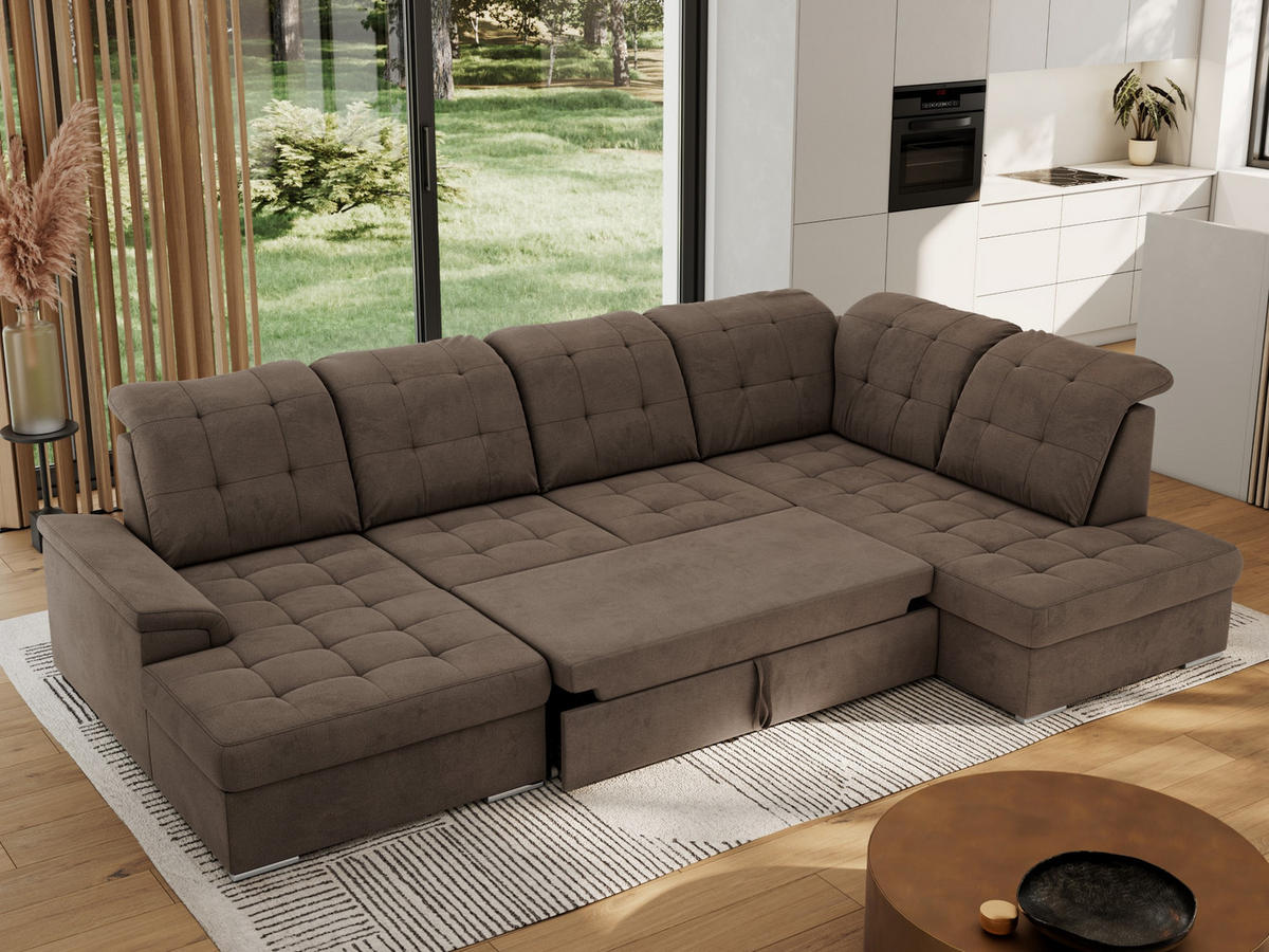 WOHNLANDSCHAFT MADRITO U - Braun Velorus - Rechts - Silberfarben/Braun, Textil/Metall (323/89/204cm) - MKS