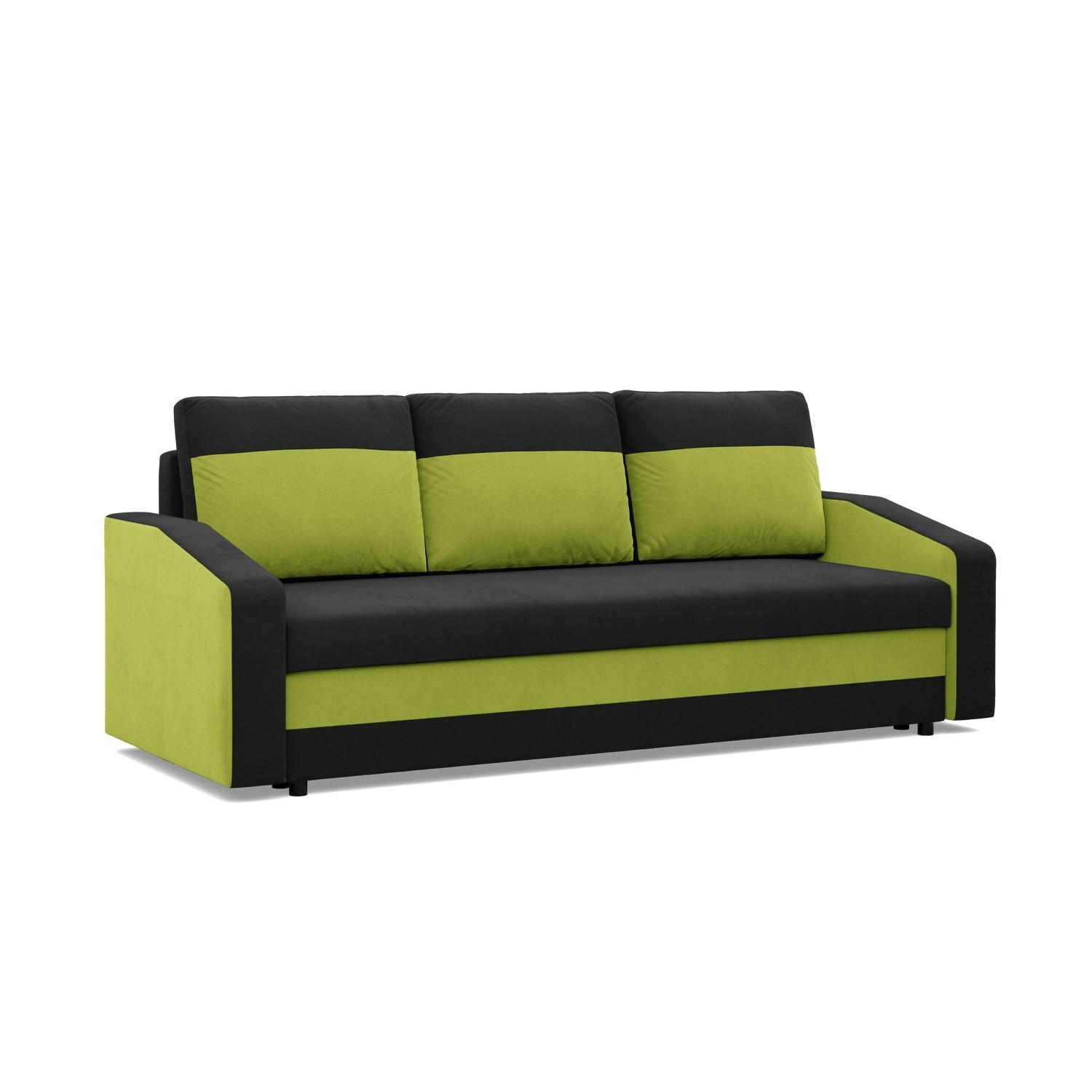 SOFA 3-SITZER MIT SCHLAFFUNKTION ORION, Schwarz + Grün - Schwarz/Grün, Textil (220/85/92cm)