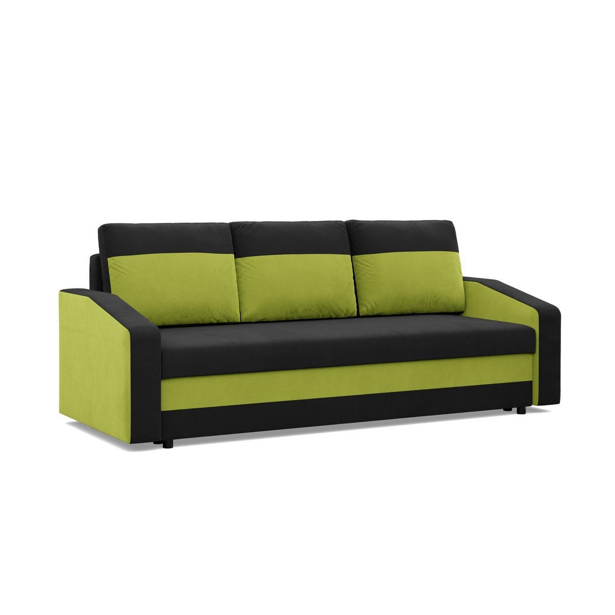 SOFA 3-SITZER MIT SCHLAFFUNKTION ORION, Schwarz + Grün - Schwarz/Grün, Textil (220/85/92cm)