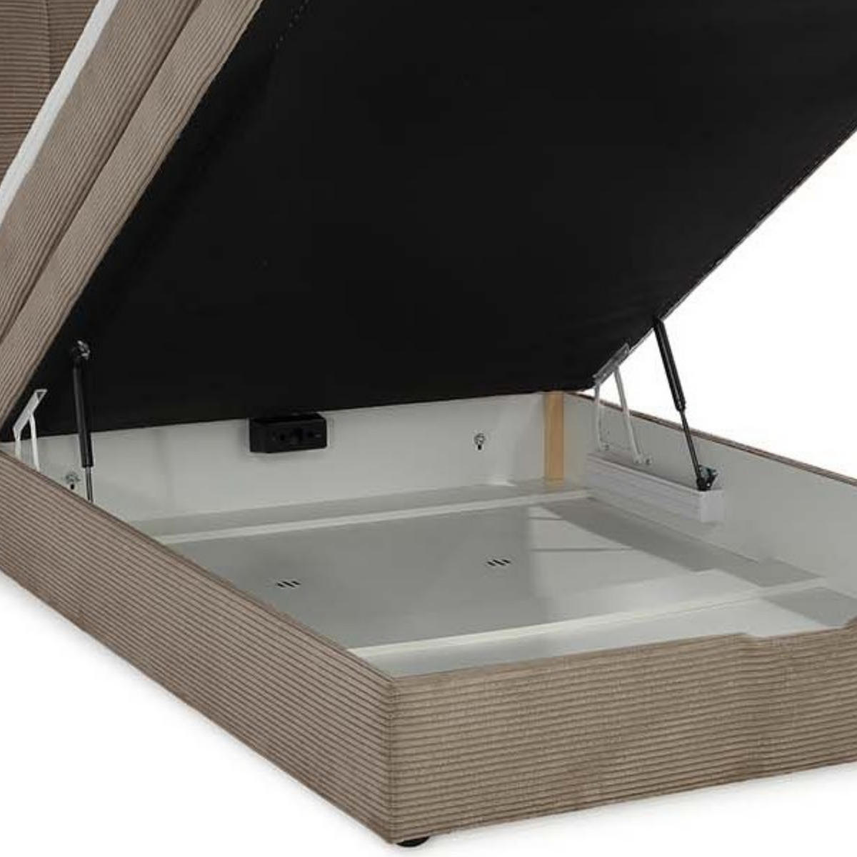 BOXSPRINGBETT 140x200 cm, 7-Zonen-Tonnentaschen-Federkernmatratze H3, Topper, Bonell-Federkern, großer Bettkasten, Cord Braun Taupe / 20037 - Schwarz/Braun, Kunststoff/Textil (140/200cm) - luma-home