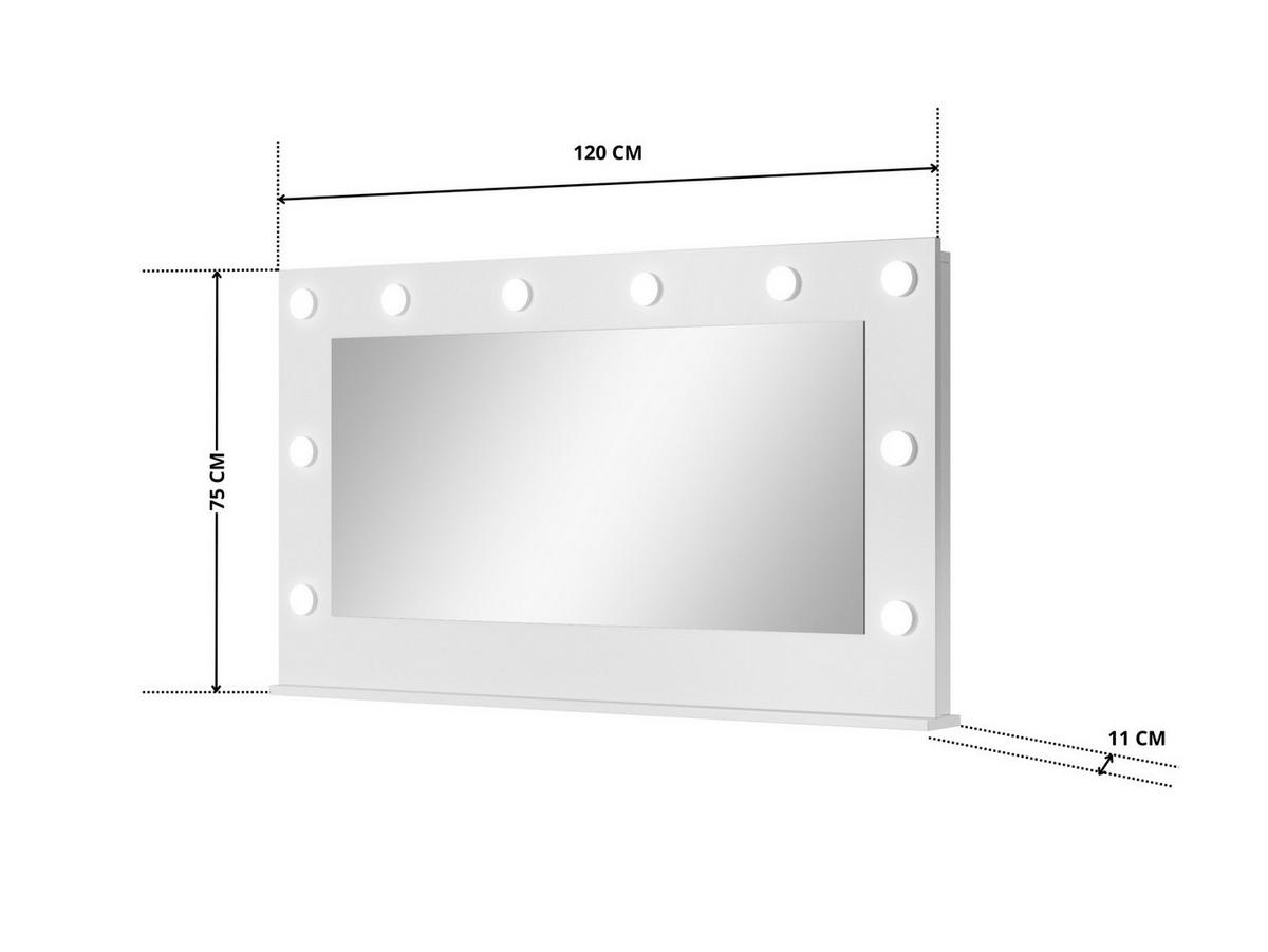 WANDSPIEGEL MIA 120x75 cm Weiß Matt - inkl. 10 LED-Lampen im Hollywood-Stil - Weiß, Holz/Holzwerkstoff (120/75/11cm) - Ravio