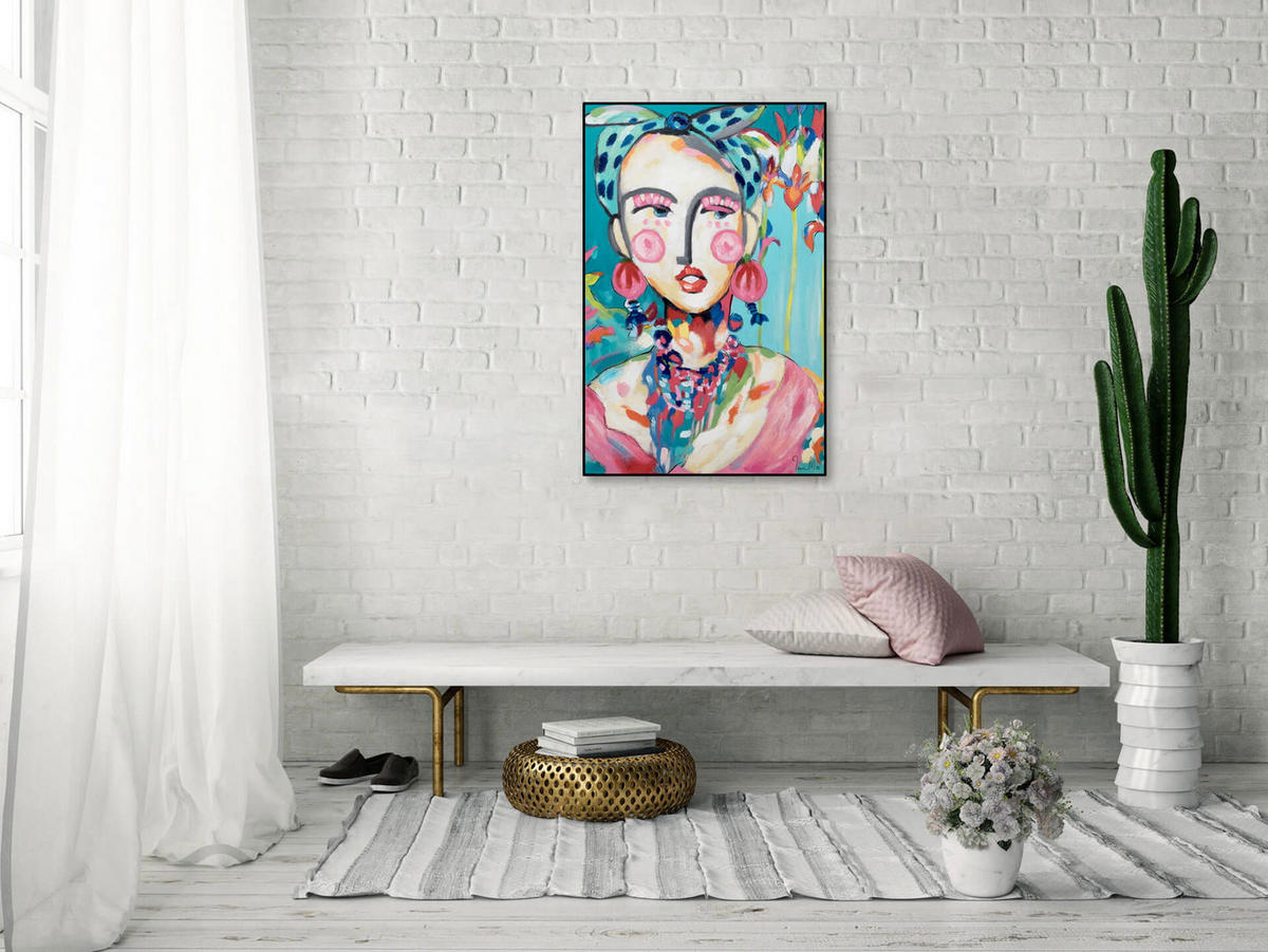 ACRYLBILD HANDGEMALT 60/90 cm - Blau/Pink, Holz/Textil (1.3/90cm) - KUNSTLOFT