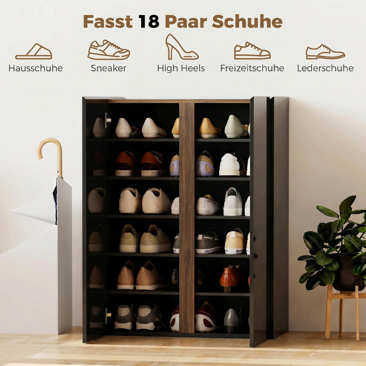 SCHUHSCHRANK Spanplatte Hochglanz-Schwarz - Schwarz Hochglanz, Holzwerkstoff (70/95/33.5cm) - HOMCOM