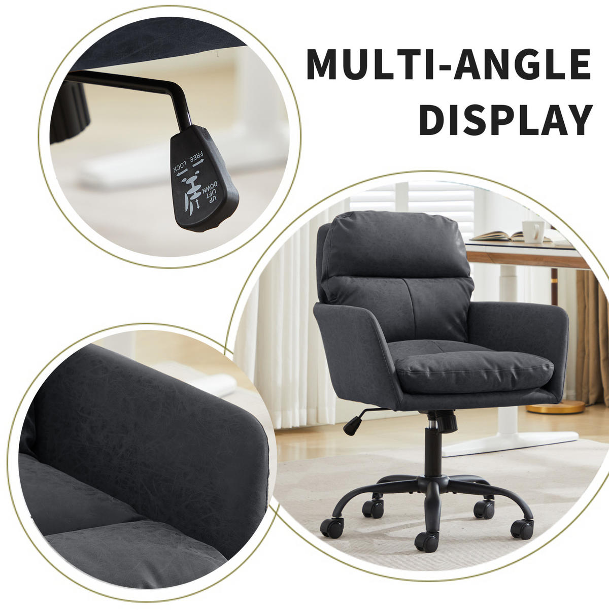BÜROSTUHL höhenverstellbar PU Black - Schwarz, Kunststoff (60.5/102/71.58cm) - Meubliv