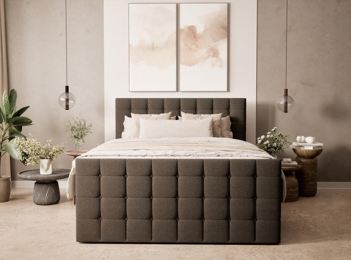 BOXSPRINGBETT Tasca 180/200 cm, in Braun, Bettkasten, Matratze, Topper - Schwarz/Braun, Holz/Holzwerkstoff (180/200cm) - Maison de Reve