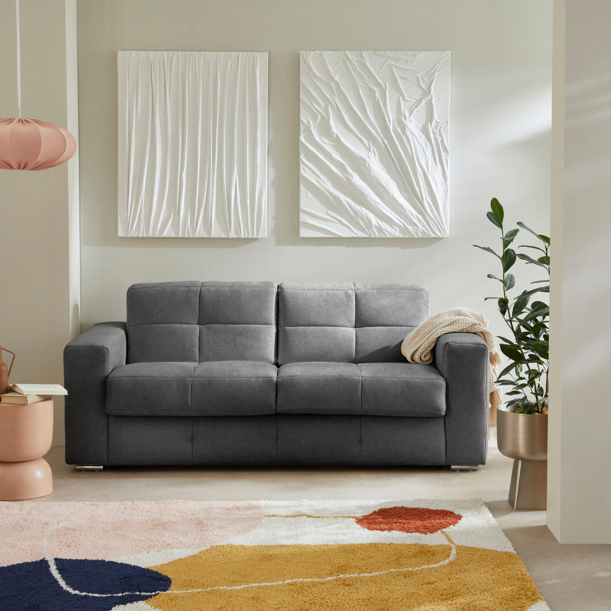 SCHLAFSOFA 3-sitzer mit express-Öffnung in stoff cameron 207/102/84 cm - Grau, Holz (207/84/102cm) - Calicosy