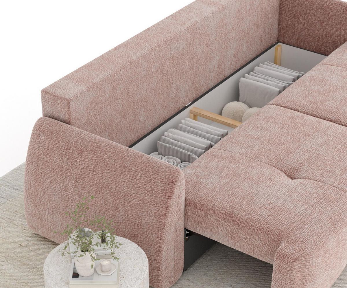 SCHLAFSOFA Loca Rosa Chenille - Schwarz/Rosa, Holz/Holzwerkstoff (248/92/103cm) - Maison de Reve