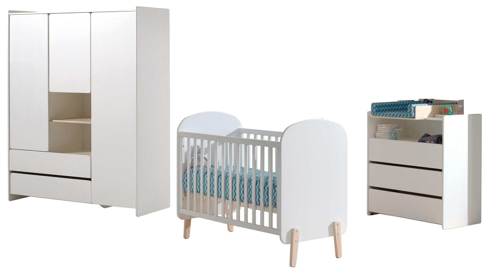 BABYZIMMEREINRICHTUNG Karilynn 4 Komplettset Massivholz+MDF Weiß - Weiß, Holz (352/190/74cm) - 58aufmkessel