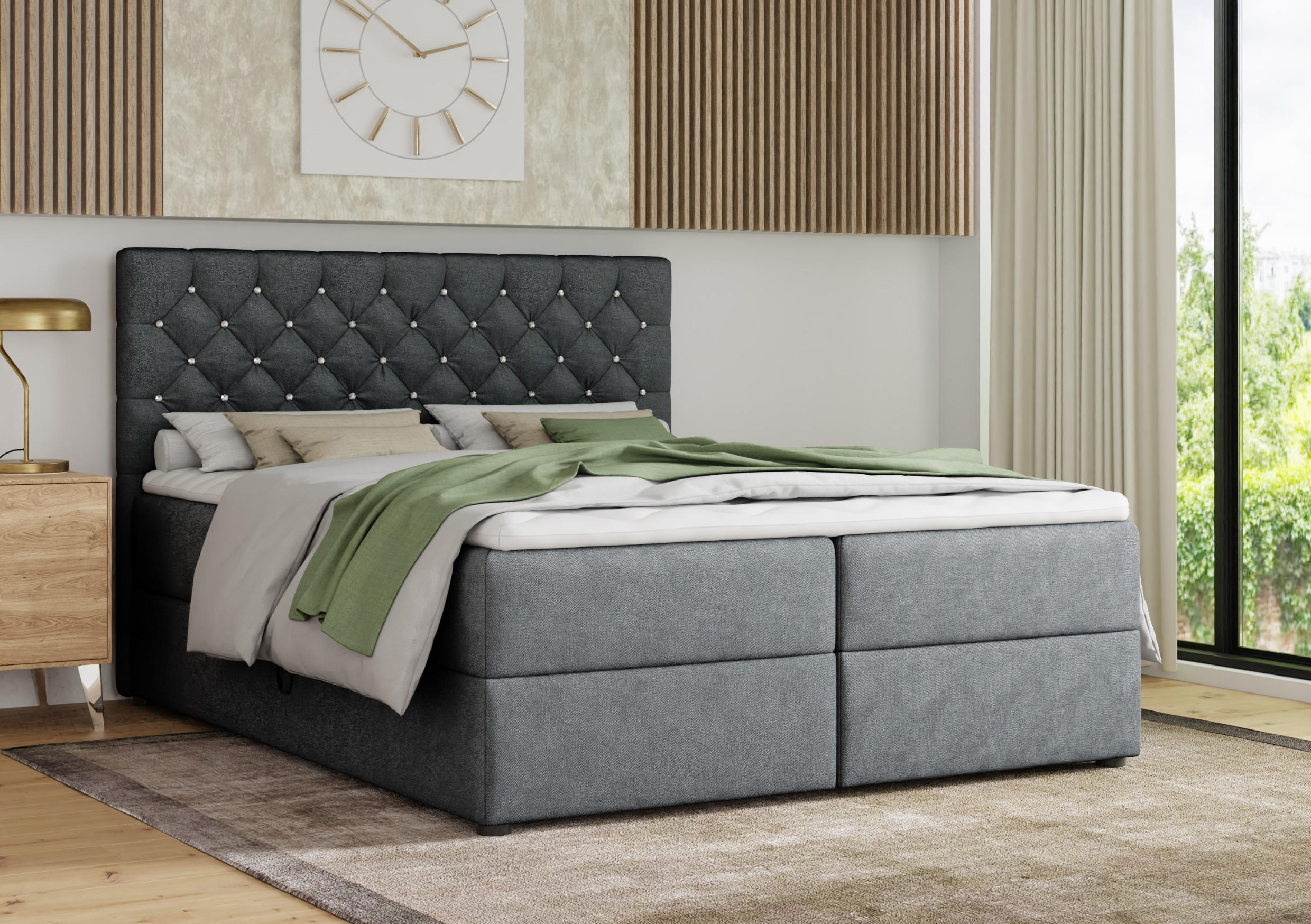 BOXBETT BEST 160/200 Velours Dunkelgrau mit Bonell-Federkernmatratzen H3 - Dunkelgrau, Holz/Holzwerkstoff (160/200cm) - Deine Möbel 24