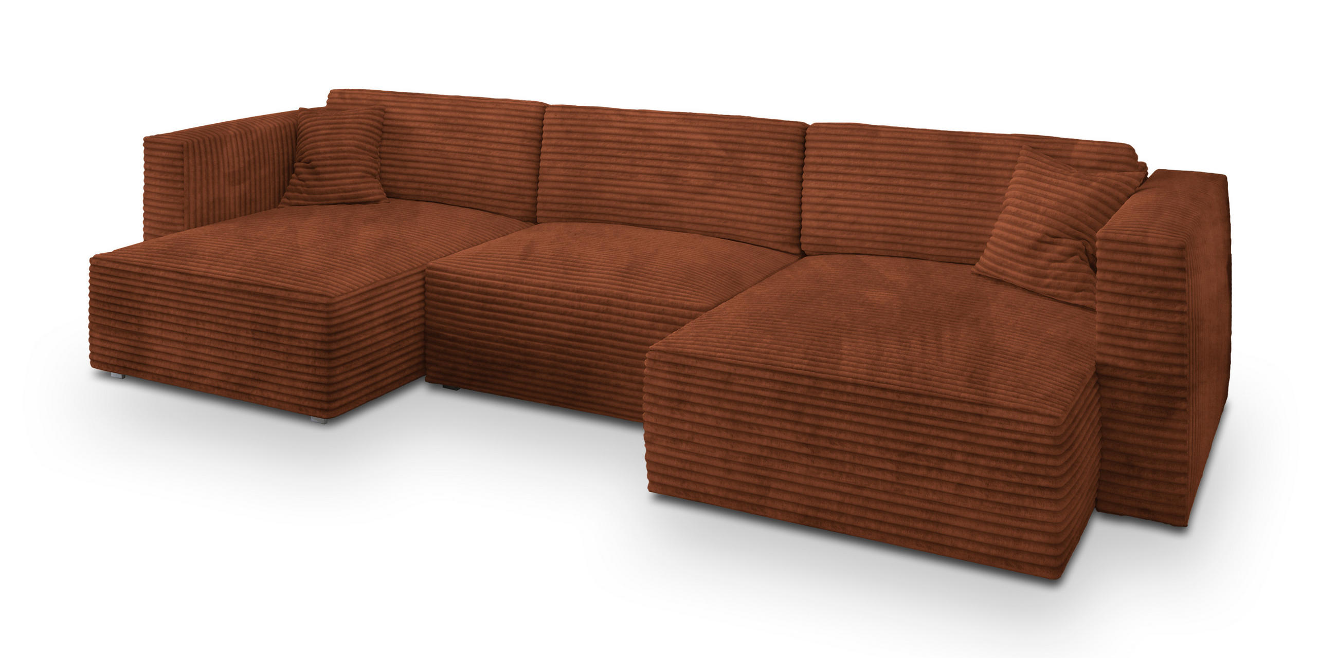 WOHNLANDSCHAFT SARMO Braun Kordstoff mit Schlaffunktion - Braun, Holz (347/90/148cm) - MASSENO