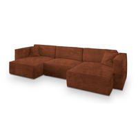 WOHNLANDSCHAFT SARMO Braun Kordstoff mit Schlaffunktion - Braun, Holz (347/90/148cm) - MASSENO