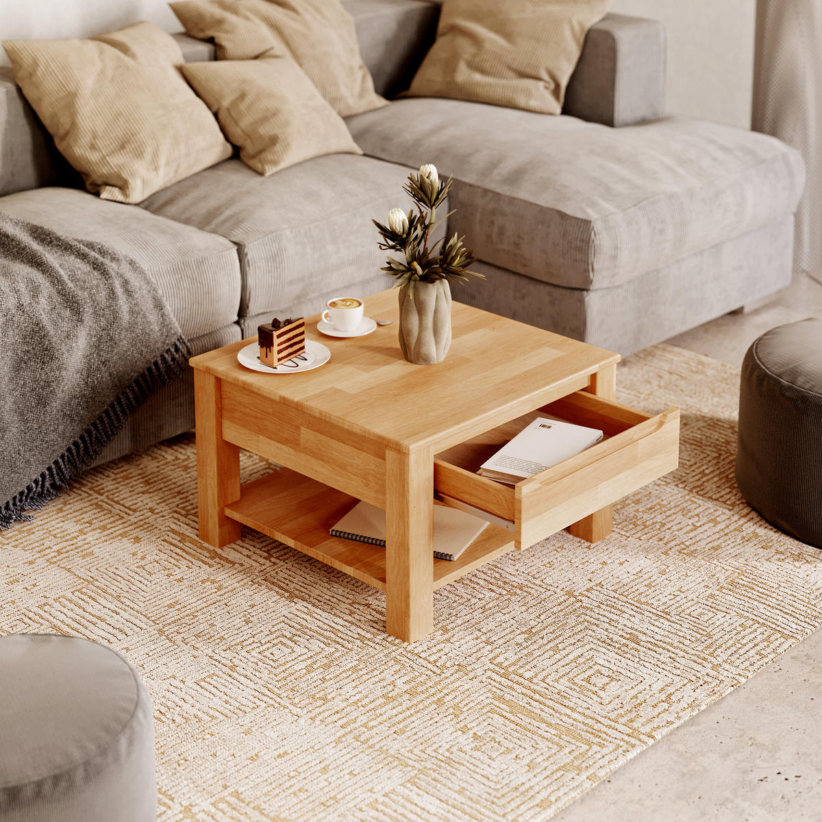 COUCHTISCH Lundvik - Buchefarben, Holz (70/70/45cm) - kiki design