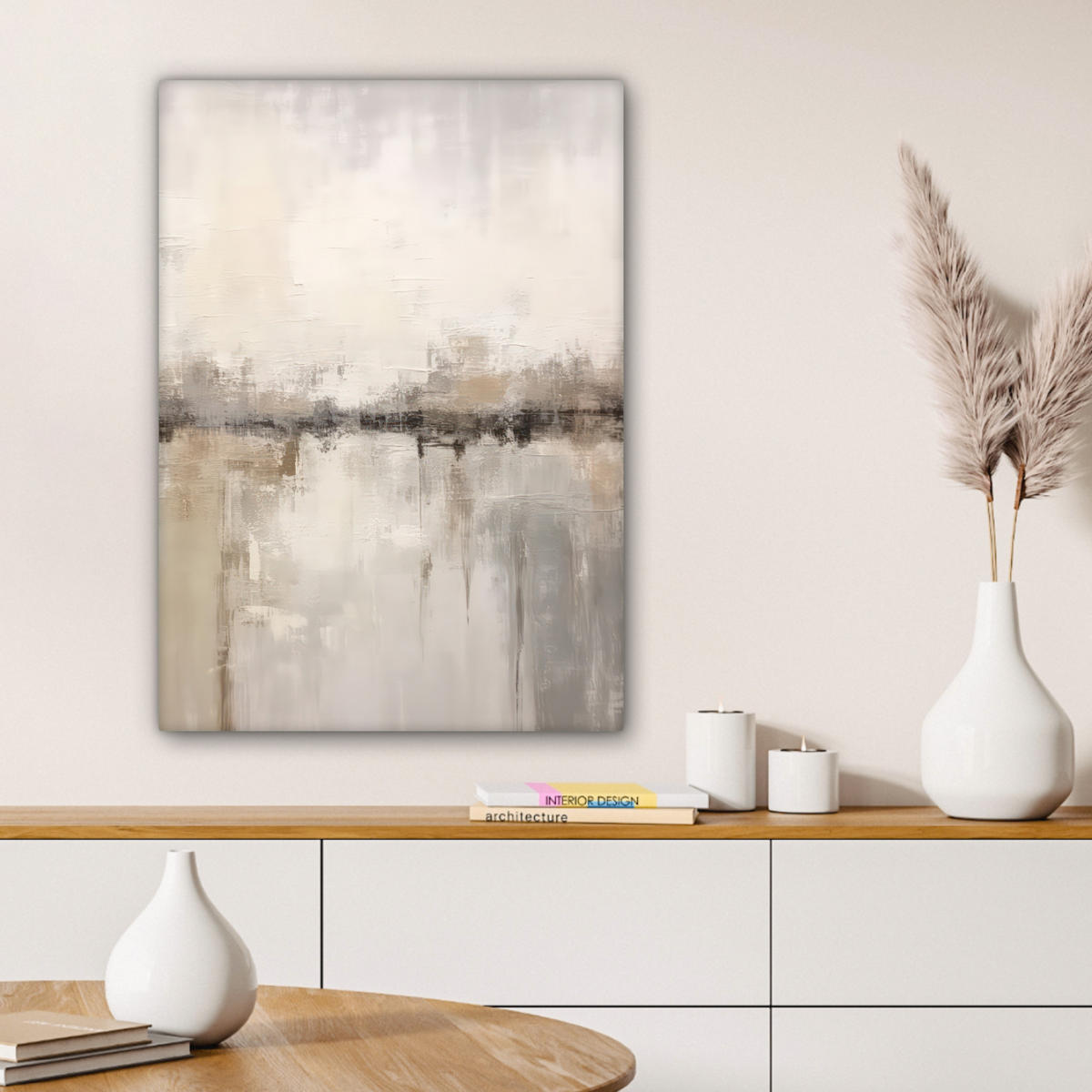 LEINWANDBILD Moderne Kunst - Abstrakt - Beige Wandbild Wohnzimmer 60x80 cm - Beige, Textil (60/80cm) - MuchoWow