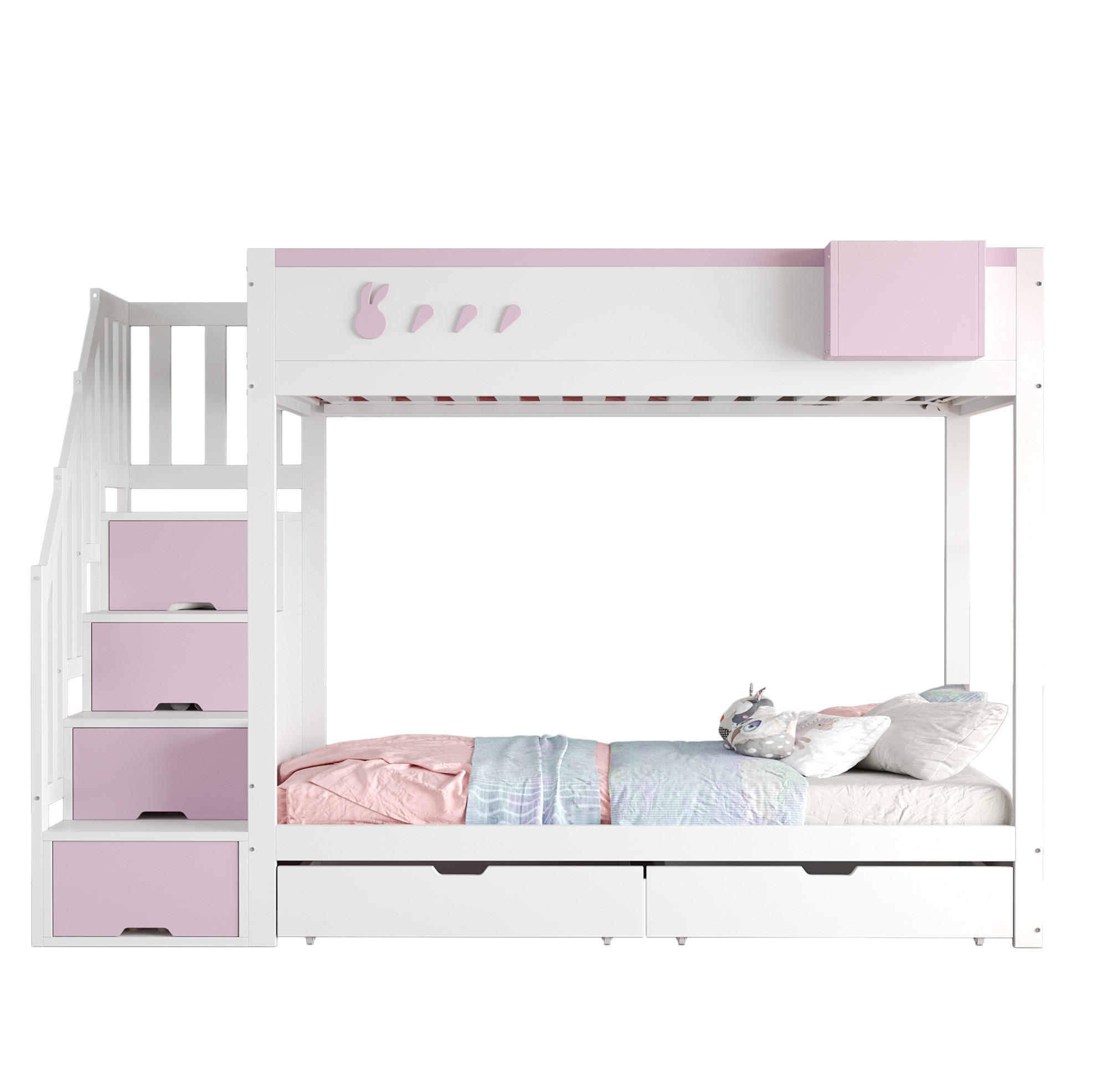 ETAGENBETT 90/200 cm in Weiß/Rosa mit Stauraum und abnehmbarem Regal - Weiß, Holz (90/200cm) - BEAOK
