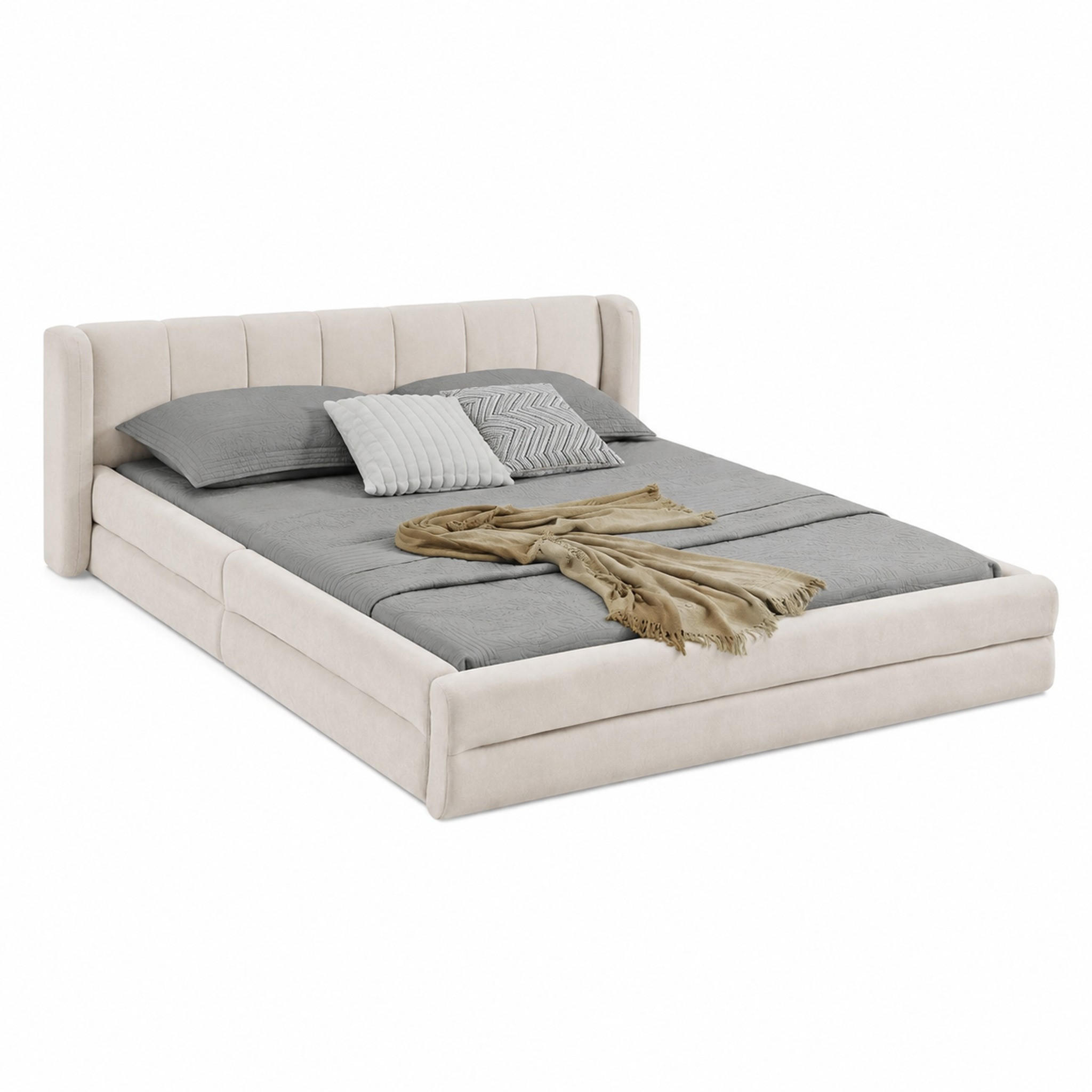 BETTGESTELL minimalistisch 160x200 cm Chenille Beige - Beige, Holz (160/200cm) - Meubliv