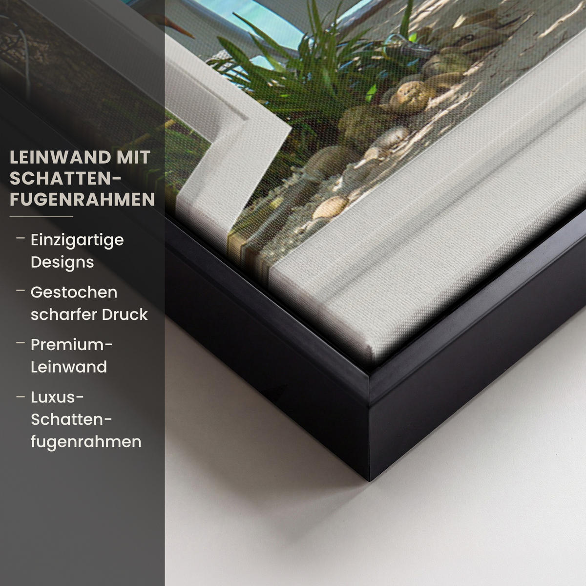 LEINWAND Bilder mit Rahmen - Aussicht - Baum - Meer - Palme - Hügel - Strand - Blau - 50x50 - Blau, Textil (50/50cm) - MuchoWow