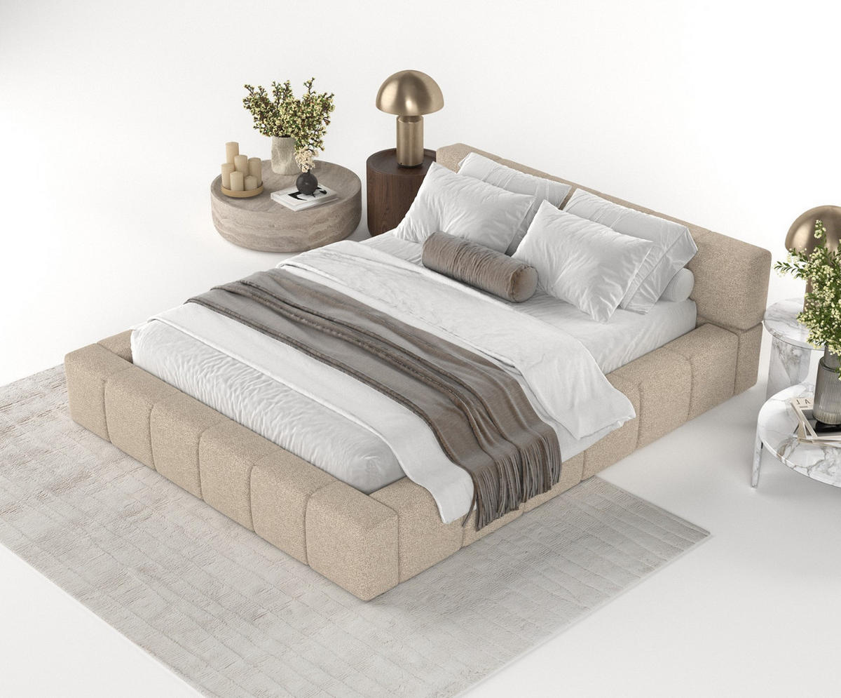 POLSTERBETT Milos mit Stauraum 200/200 cm Hellbeige im Bubble Stoff - Sandfarben/Schwarz, Holz/Holzwerkstoff (200/200cm) - AltaBeds