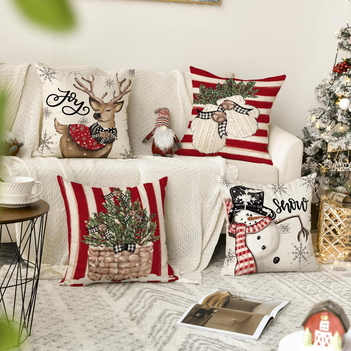 KISSENBEZUG – Weihnachtskissenbezug (Kissenfüllung nicht enthalten) – 45 x 45 cm – Rot(vier Stück) - Rot, Textil (45/45cm)