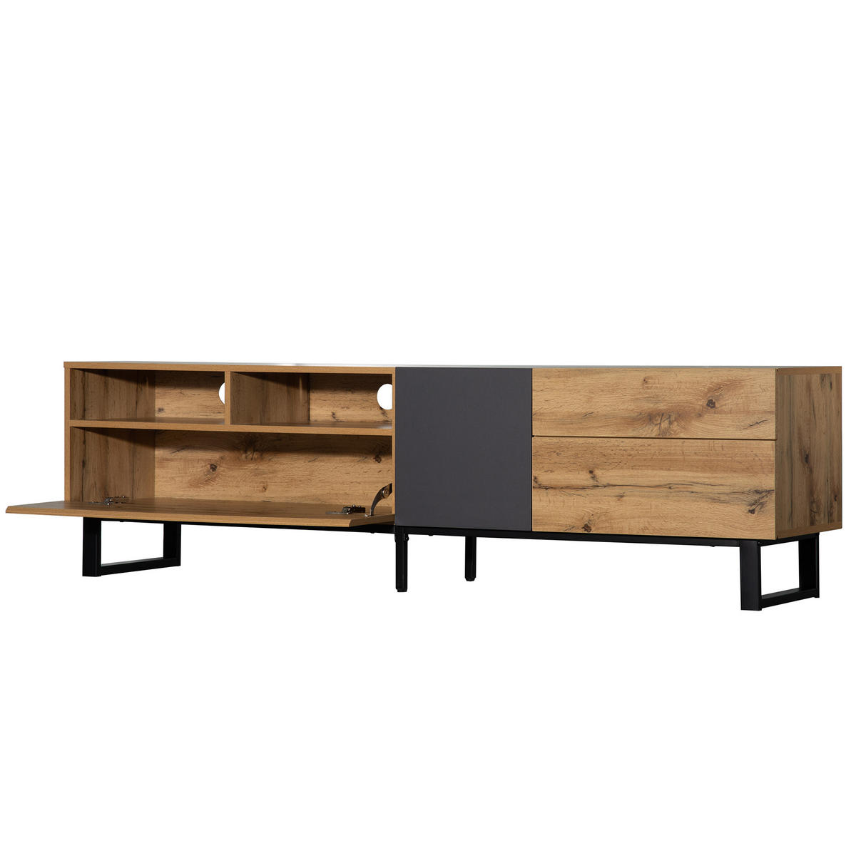 TV-SCHRANK in Eiche und Anthrazit mit Metallfüßen und 2 Schubladen 180/38/50 cm - Eichefarben, Holzwerkstoff (180/50/38cm) - Redom