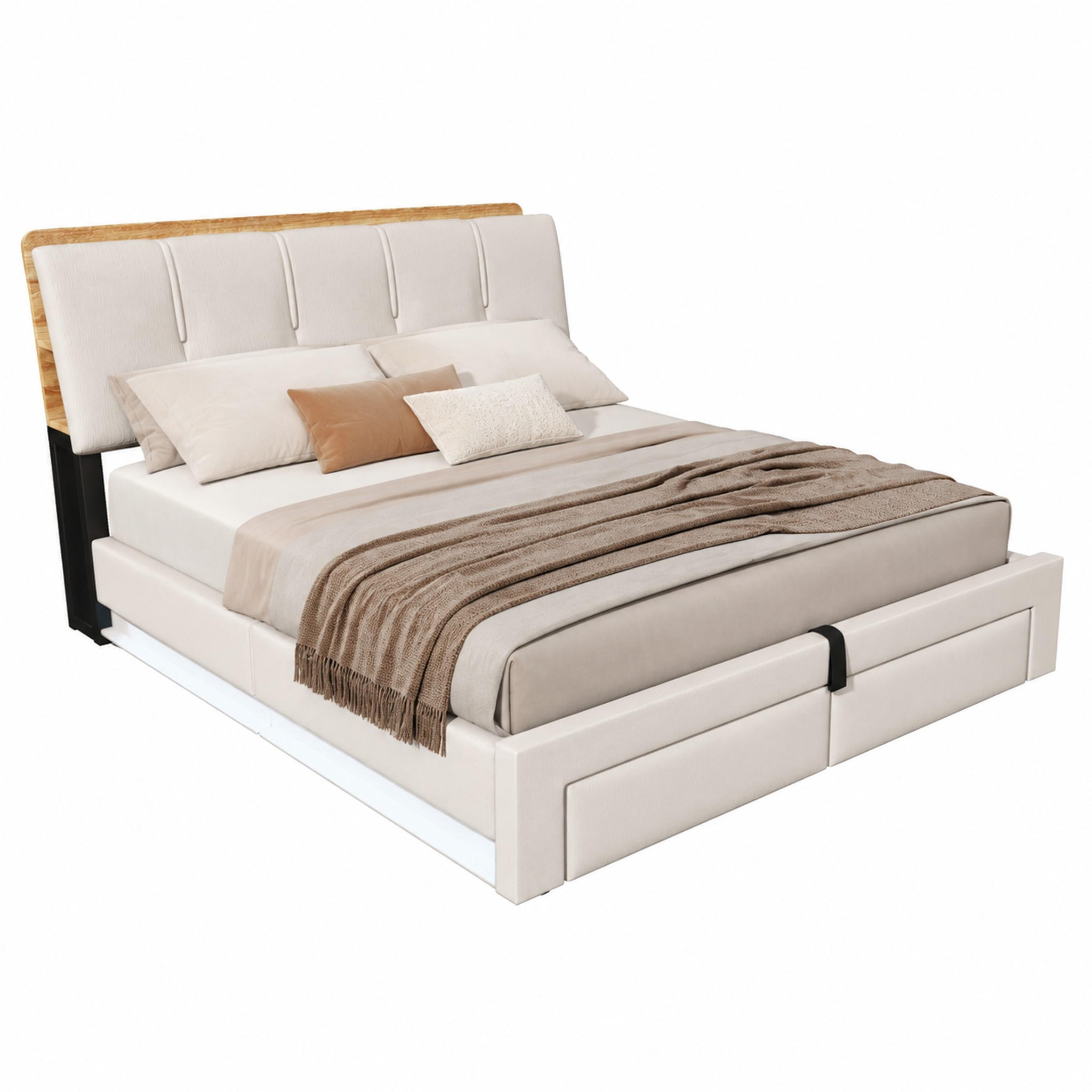 POLSTERBETT mit Stauraum & USB 140x200 cm Leinen Beige - Beige, Metall (140/200cm) - Meubliv