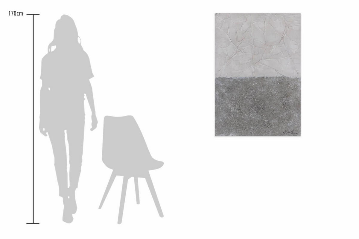 RUČNE MAĽOVANÝ AKRYLOVÝ OBRAZ 70/100 cm, sivý, krajinný motív - sivá, drevo/textil (70/100cm) - KUNSTLOFT