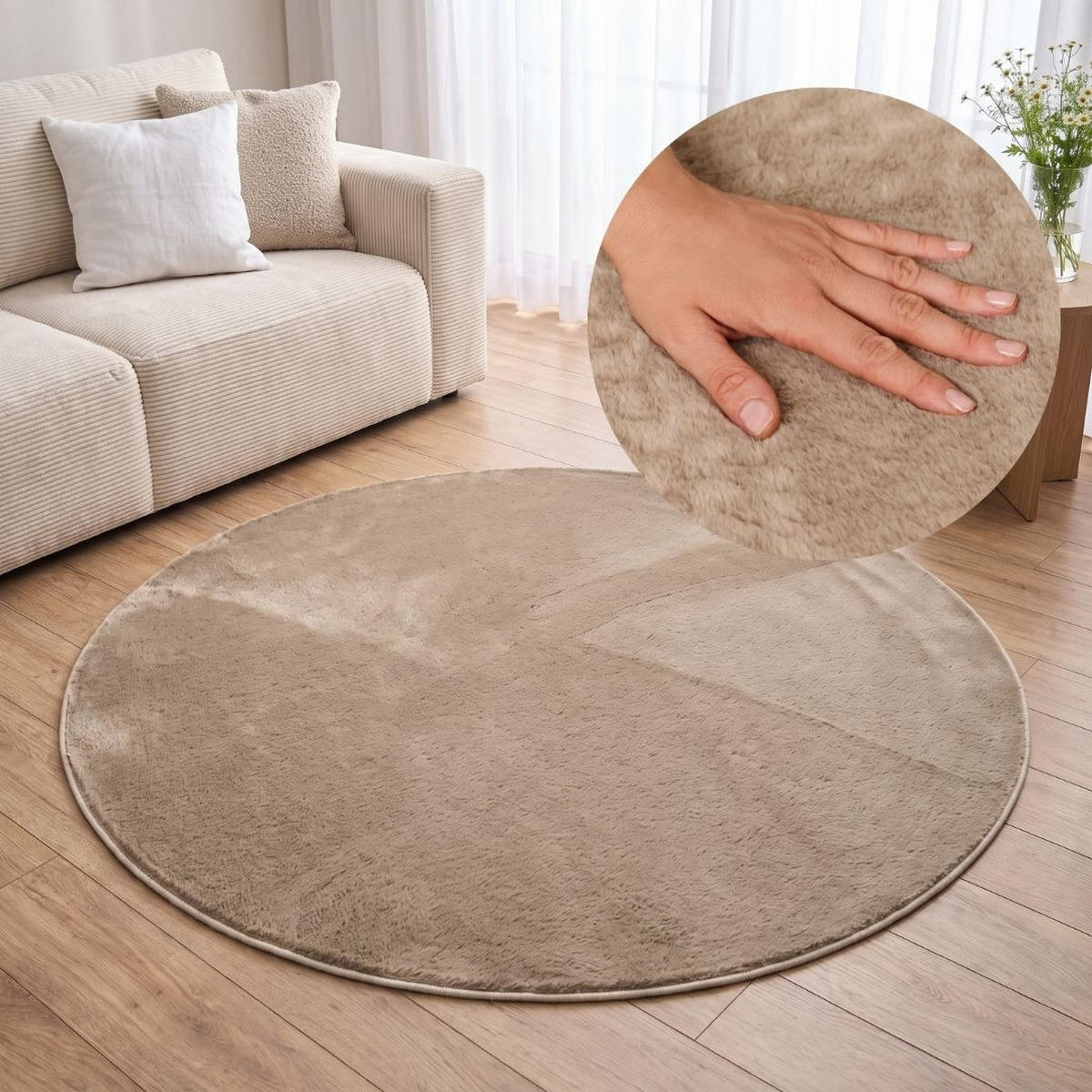 KURZFLORTEPPICH LUMI rund hellbraun kuschelweich waschbar 100/100 cm - Hellbraun, Textil (100/100cm) - Tapiso