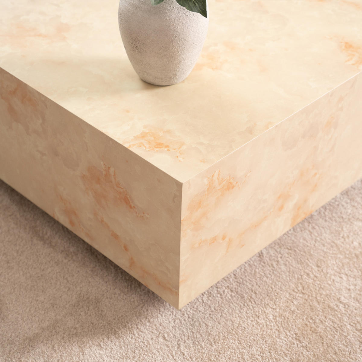 COUCHTISCH AMIRI XL - Sandstein, 95 x 35 x 95 cm - Beige, Holzwerkstoff/Textil (95/95/35cm) - Home Deluxe