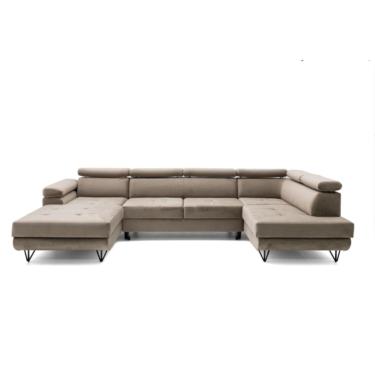 ECKSOFA U-Form JUNIOR U Rechts mit Schlaffunktion 128x254 Velours Beige - Beige/Schwarz, Holz/Textil (184/90/323cm) - Muffo