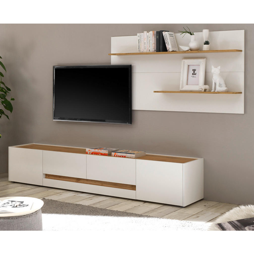 Thumbnail - Furn.Design Wandregal, Weiß, Eiche Wotan, Holzwerkstoff, Metall, Nachbildung,Eiche, Uni, Holz Optik, 155x80x20 cm, Wohnz...