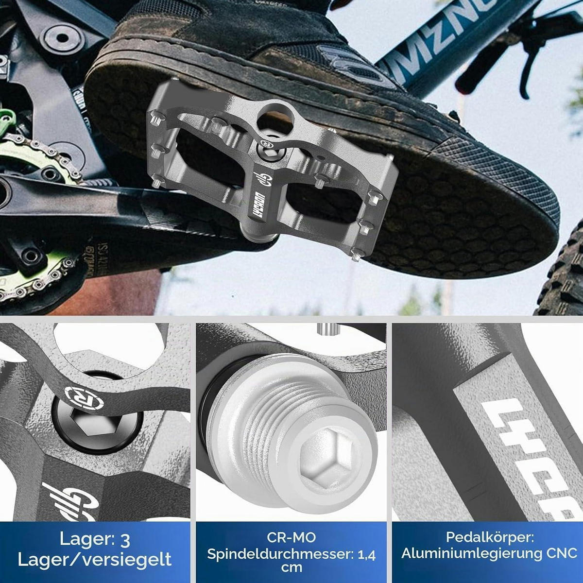 FAHRRADPEDALE Aluminium CNC Titangrau 9/16'' 3 Lager - Grau, Metall (9.7/1.8/10.4cm)