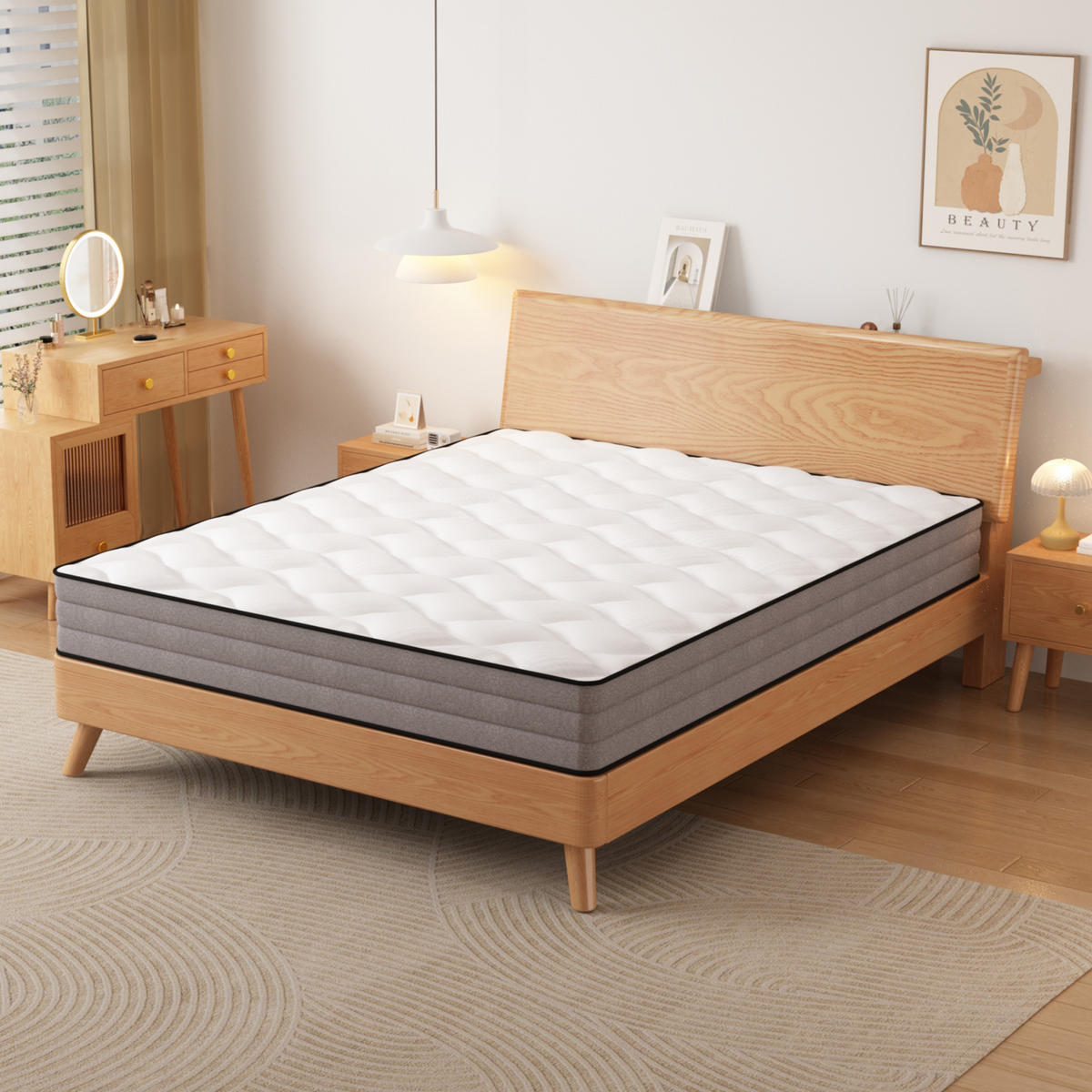 TASCHENFEDERKERNMATRATZE 180/200 cm Weiß + Grau 23 cm hoch, Härtegrad H3, 7 Zonen Matratze - Weiß, Textil (180/200cm) - Oxeza