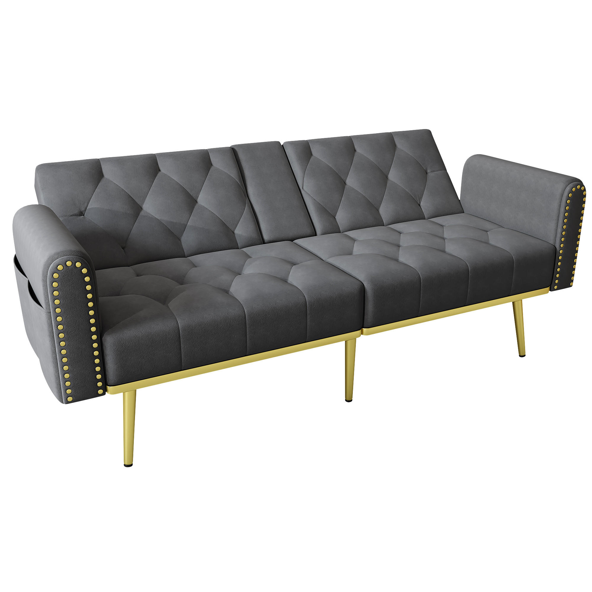 2-SITZER SCHLAFSOFA Samt Grau mit Getränkehalter - Grau, Holzwerkstoff/Textil (175/73.5/89cm) - WISHDOR