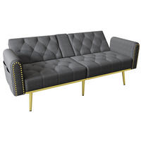 2-SITZER SCHLAFSOFA Samt Grau mit Getränkehalter - Grau, Holzwerkstoff/Textil (175/73.5/89cm) - WISHDOR