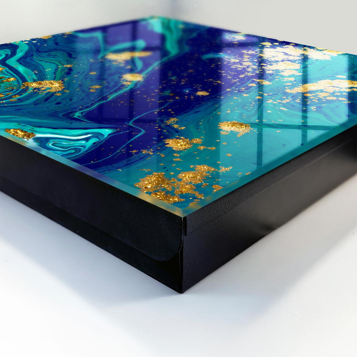 SCHLÜSSELBOX Schwarz 30x30 cm- Türöffnung nach rechts - Farbenfrohe Abstraktion - Blau, Metall (30/30/5cm) - TULUP