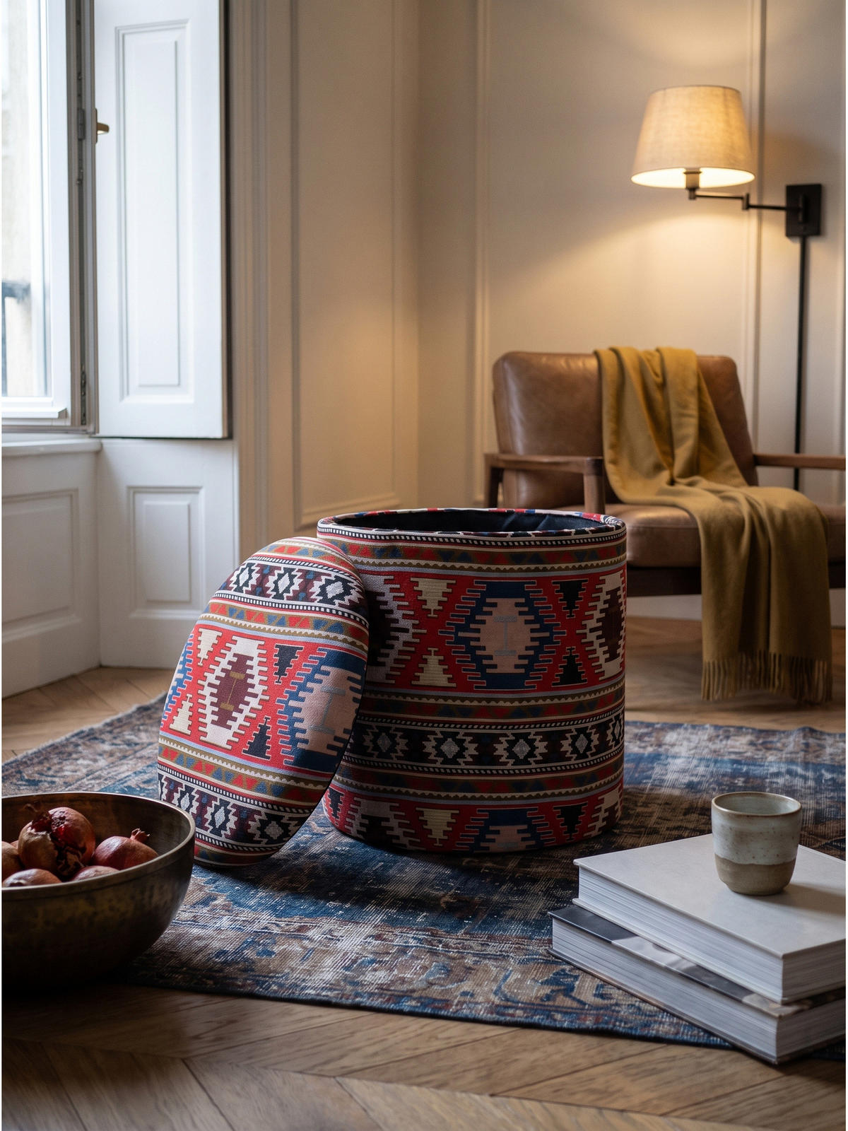 SITZHOCKER RHONE, Stoff, mit Textilbezug, Mehrfarbig, Ø 40 x 45 cm - Multicolor, Textil (40/45/40cm) - KADIMA DESIGN