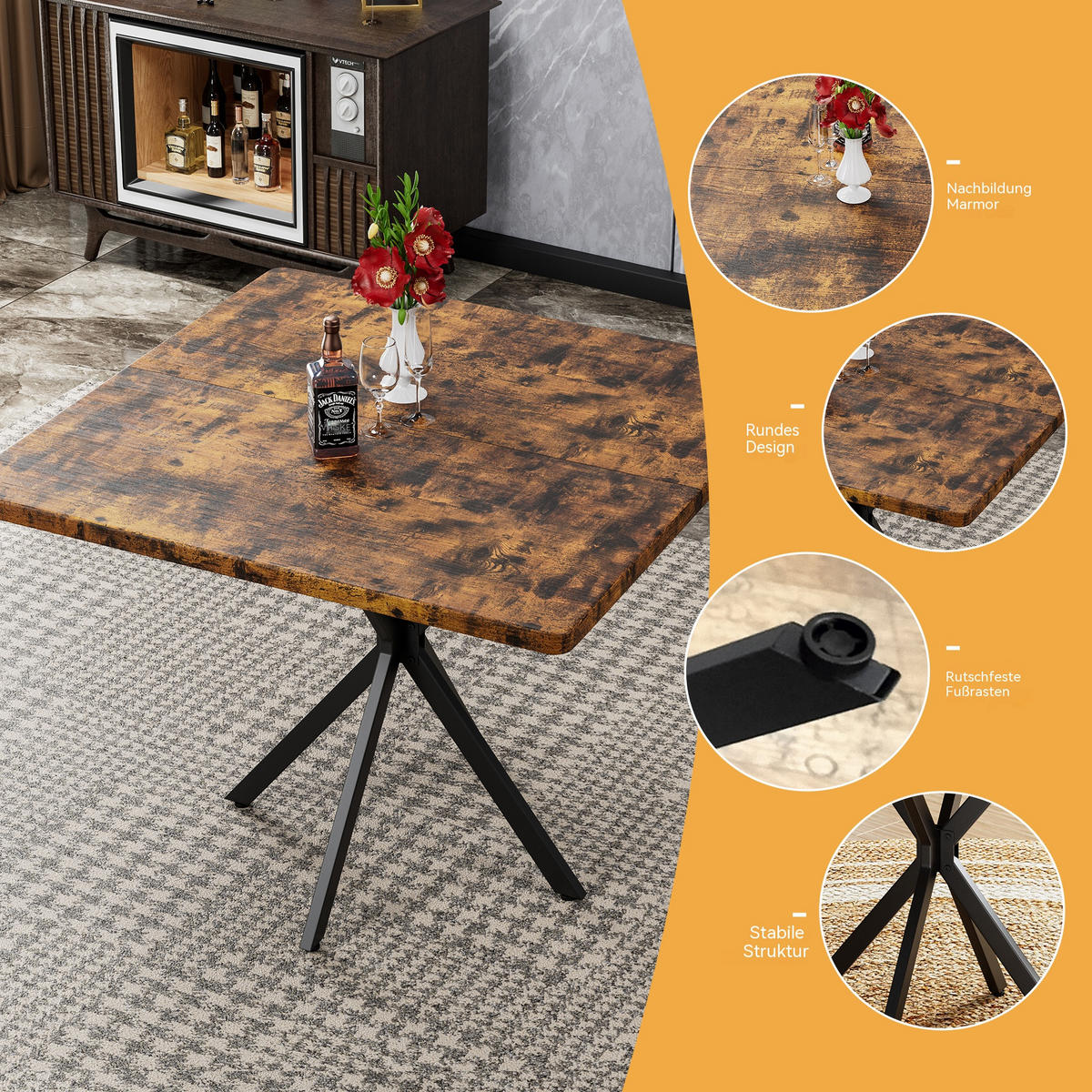 ESSTISCH Brauner mit Metallbeinen - Braun, Holz (98/98/76cm) - Oxeza