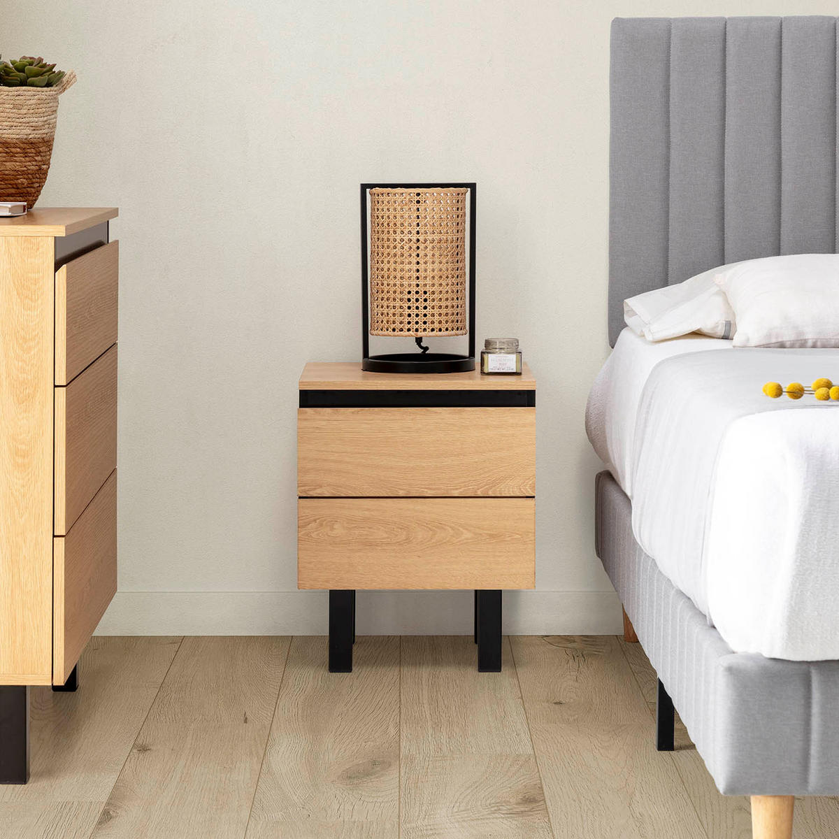 NACHTTISCH Molina, eichefarben - Honigeiche, Holzwerkstoff/Metall (40/50/40cm) - VS Venta-stock