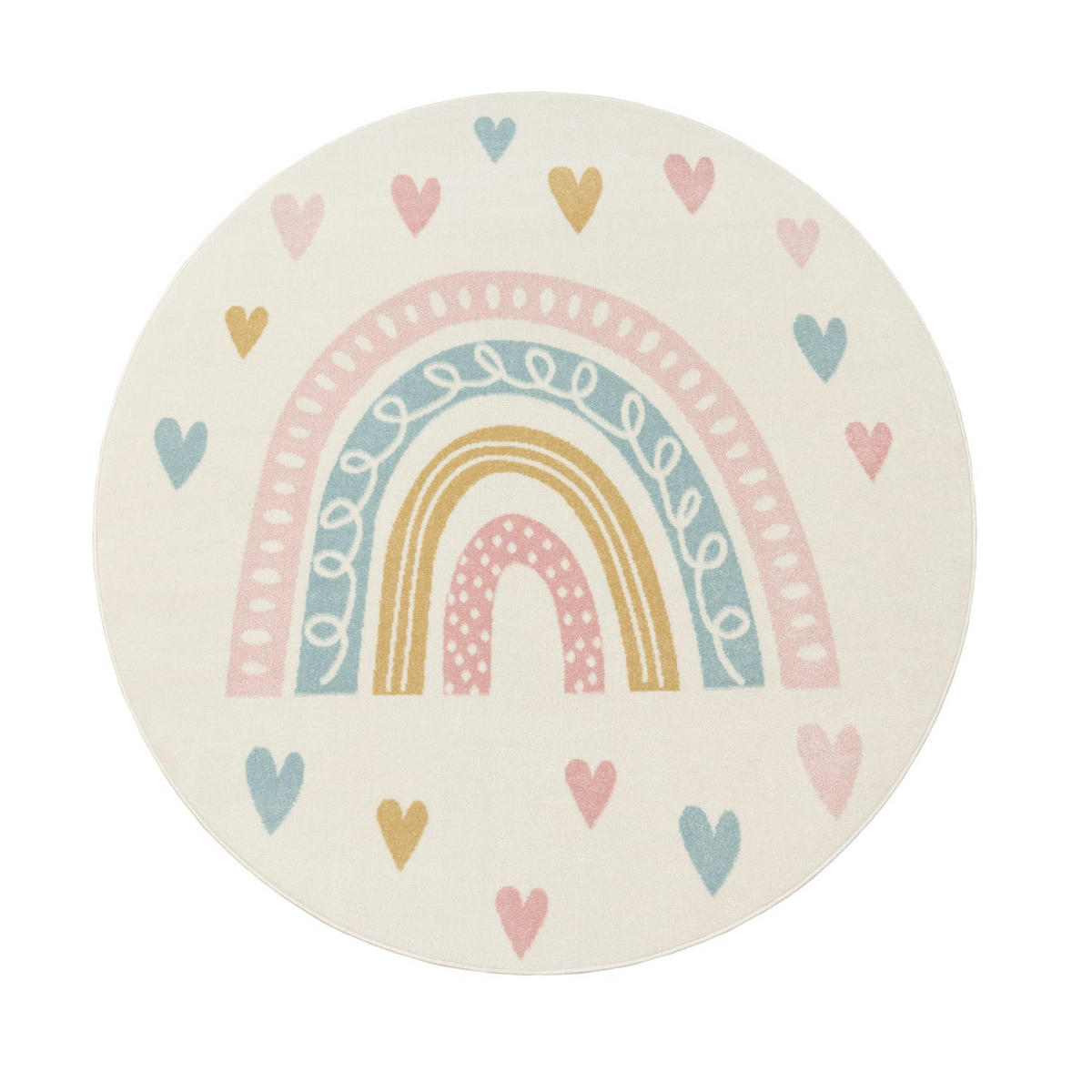 KINDERTEPPICH Regenbogen Kinderzimmer schmutzabweisend Creme Rund 120D - Beige, Textil (120/120cm) - KADIMA DESIGN