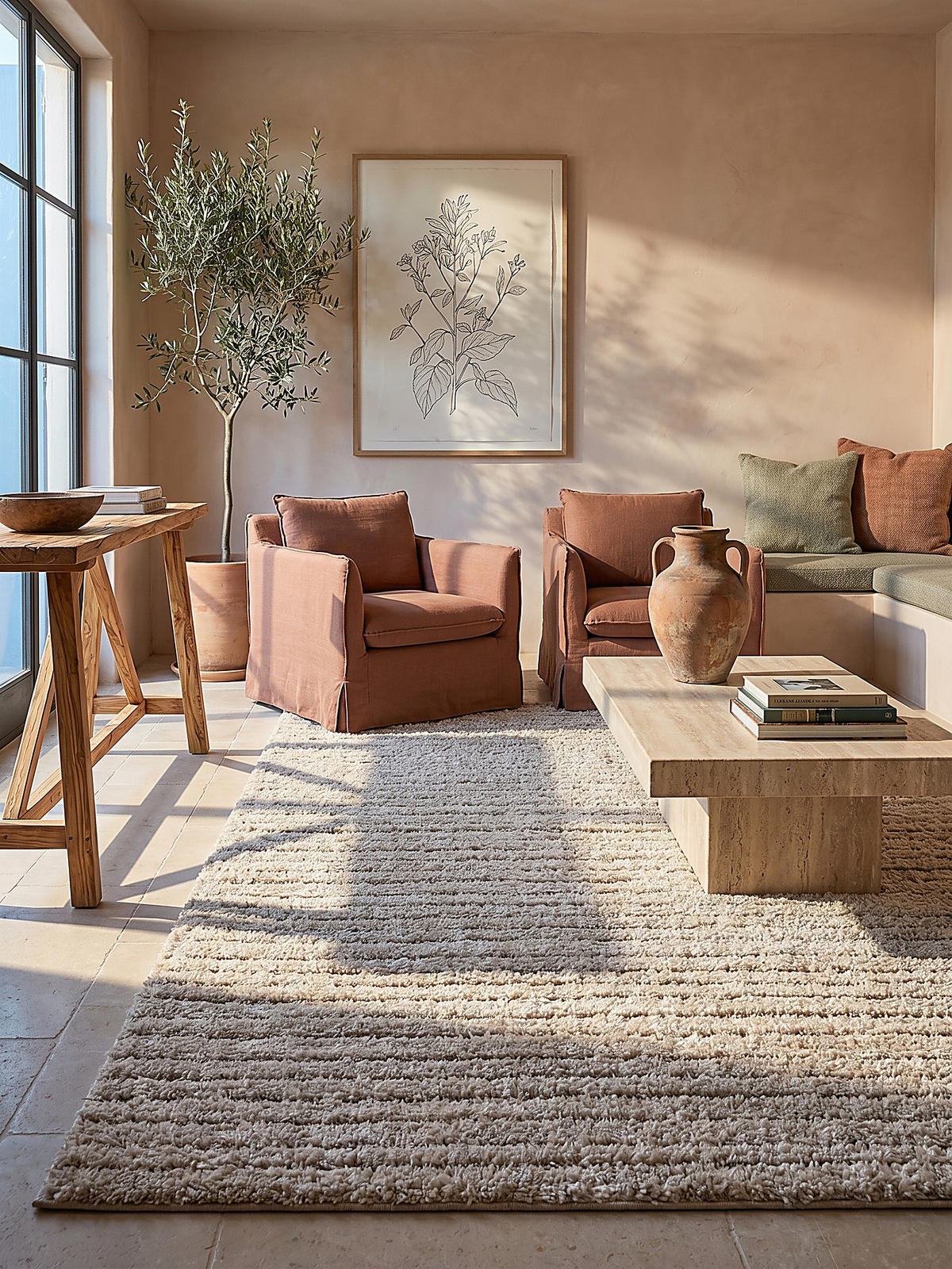 HOCHFLORTEPPICH Streifen ATRIO Polypropylen Beige 120 x 170 cm - Beige, Textil (120/170cm) - KADIMA DESIGN