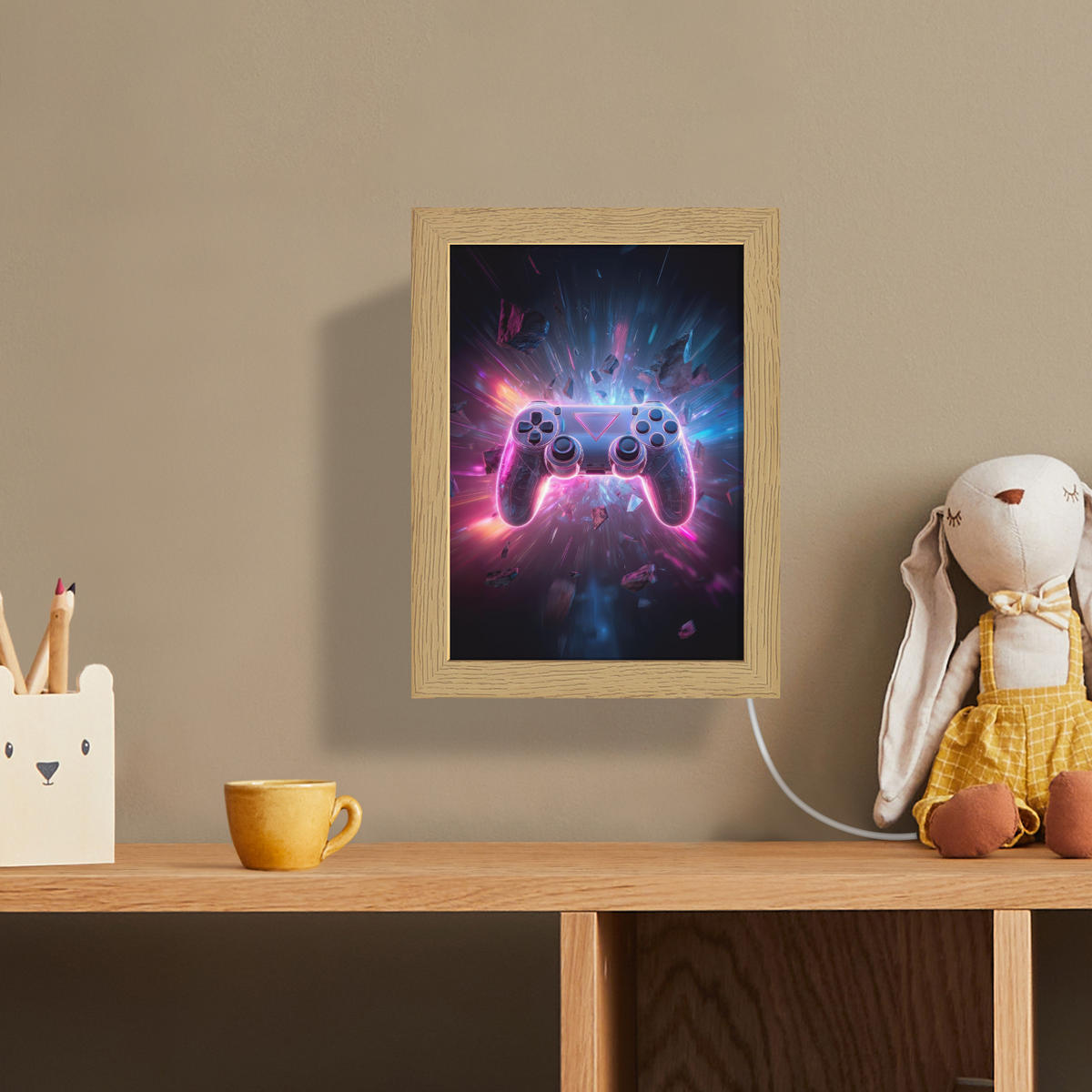 NÁSTĚNNÁ LAMPA Controller - Neon - Explosion - Abstraktní 15x20 cm - fialová, kompozitní dřevo (15/20/8cm)