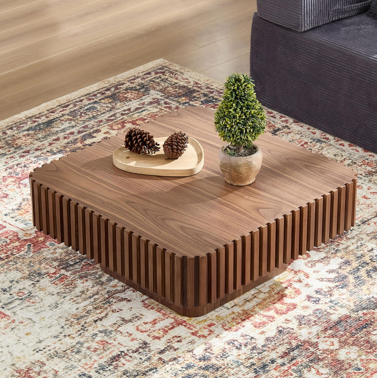 COUCHTISCH 80/80 cm in Walnussfarben aus MDF und Massivholzrahmen - Walnussfarben, Holzwerkstoff (80/80/35cm) - BEAOK